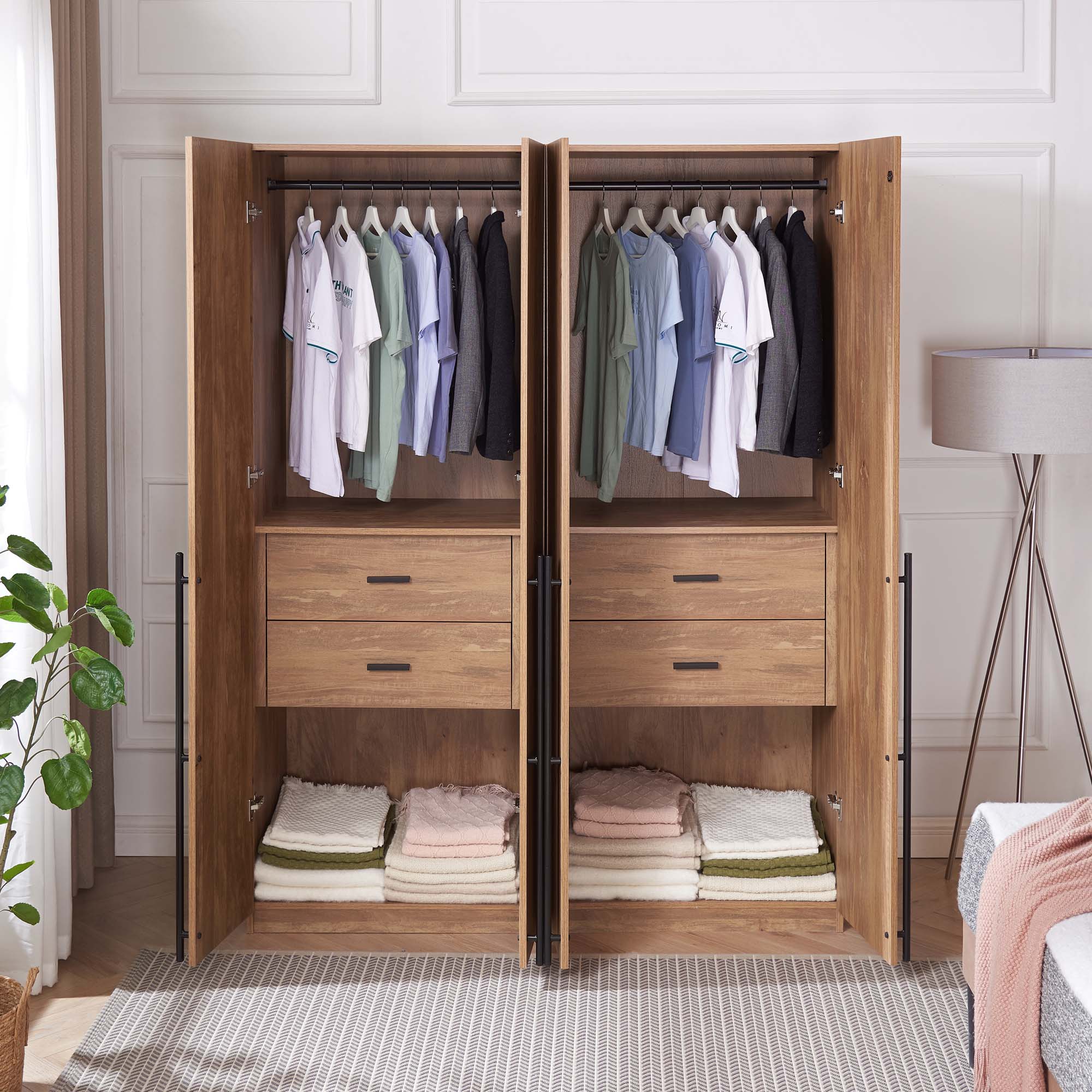 Lee Freestanding 2-Piece Wardrobe Closet 2.0 w/1 Hanging Rod, 1 Shelf & 2 Drawers 