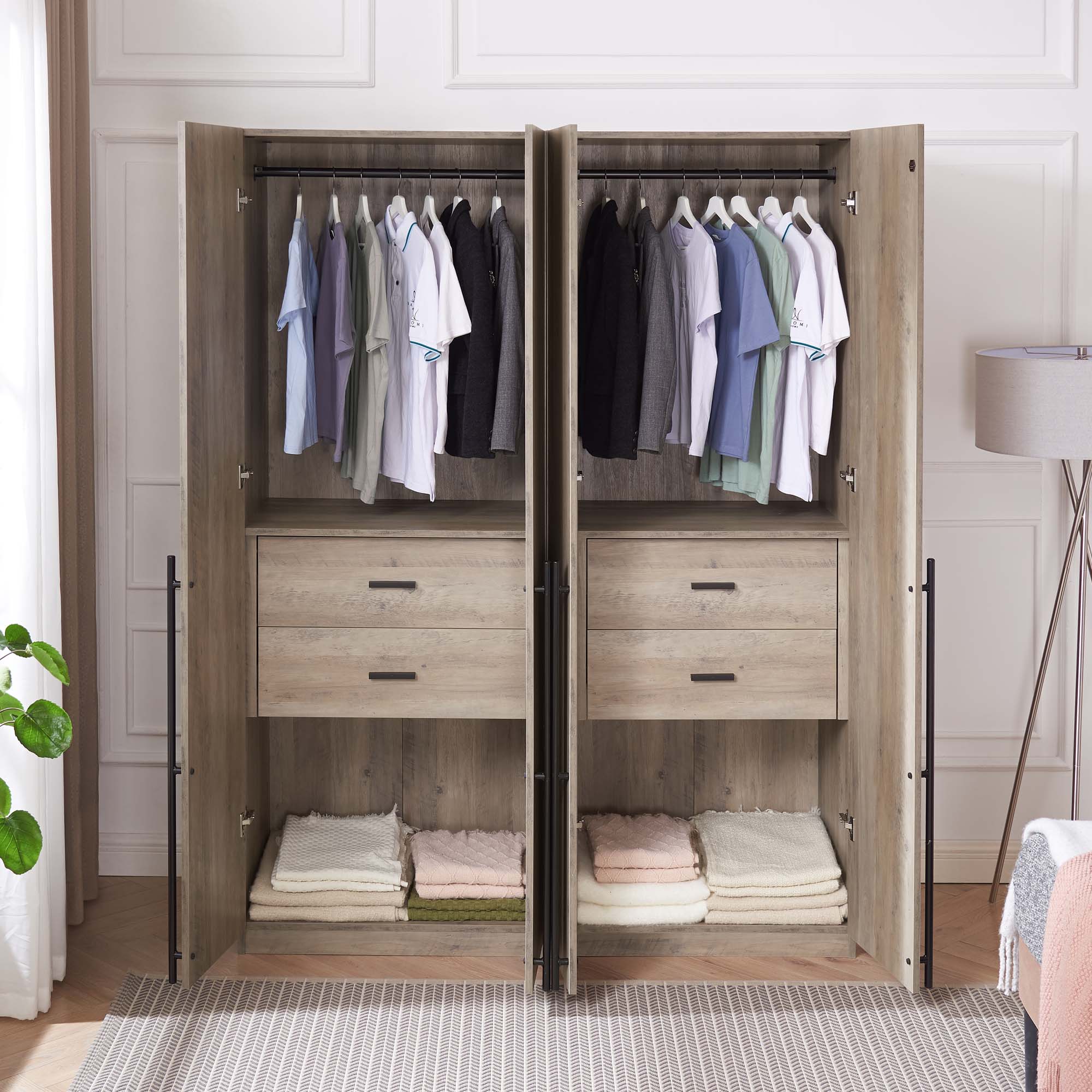 Lee Freestanding 2-Piece Wardrobe Closet 2.0 w/1 Hanging Rod, 1 Shelf & 2 Drawers 