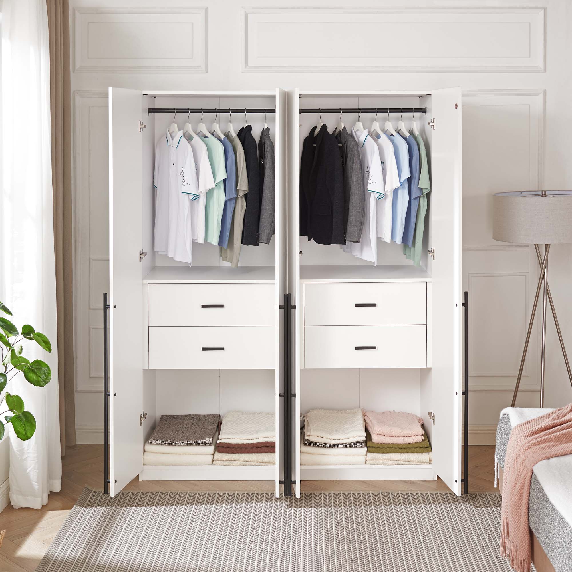 Lee Freestanding 2-Piece Wardrobe Closet 2.0 w/1 Hanging Rod, 1 Shelf & 2 Drawers 