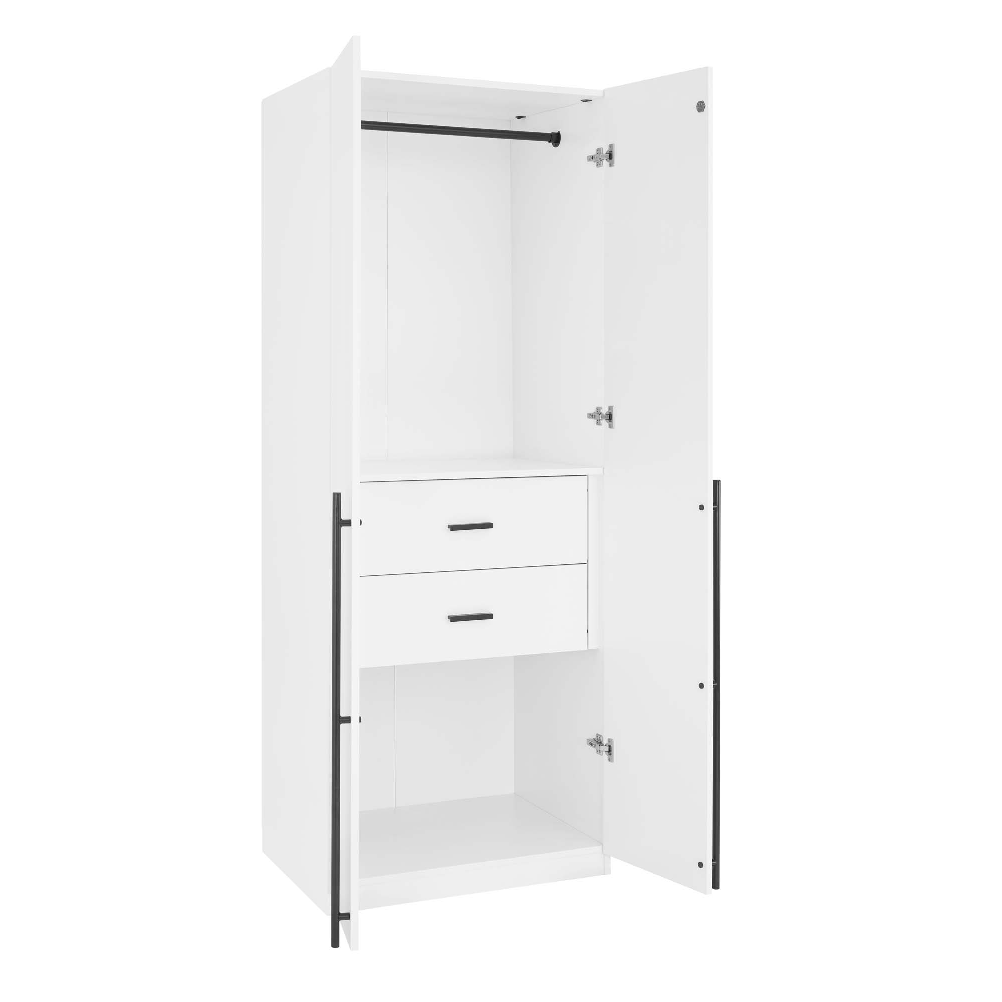 Lee Freestanding 2-Piece Wardrobe Closet 2.0 w/1 Hanging Rod, 1 Shelf & 2 Drawers 