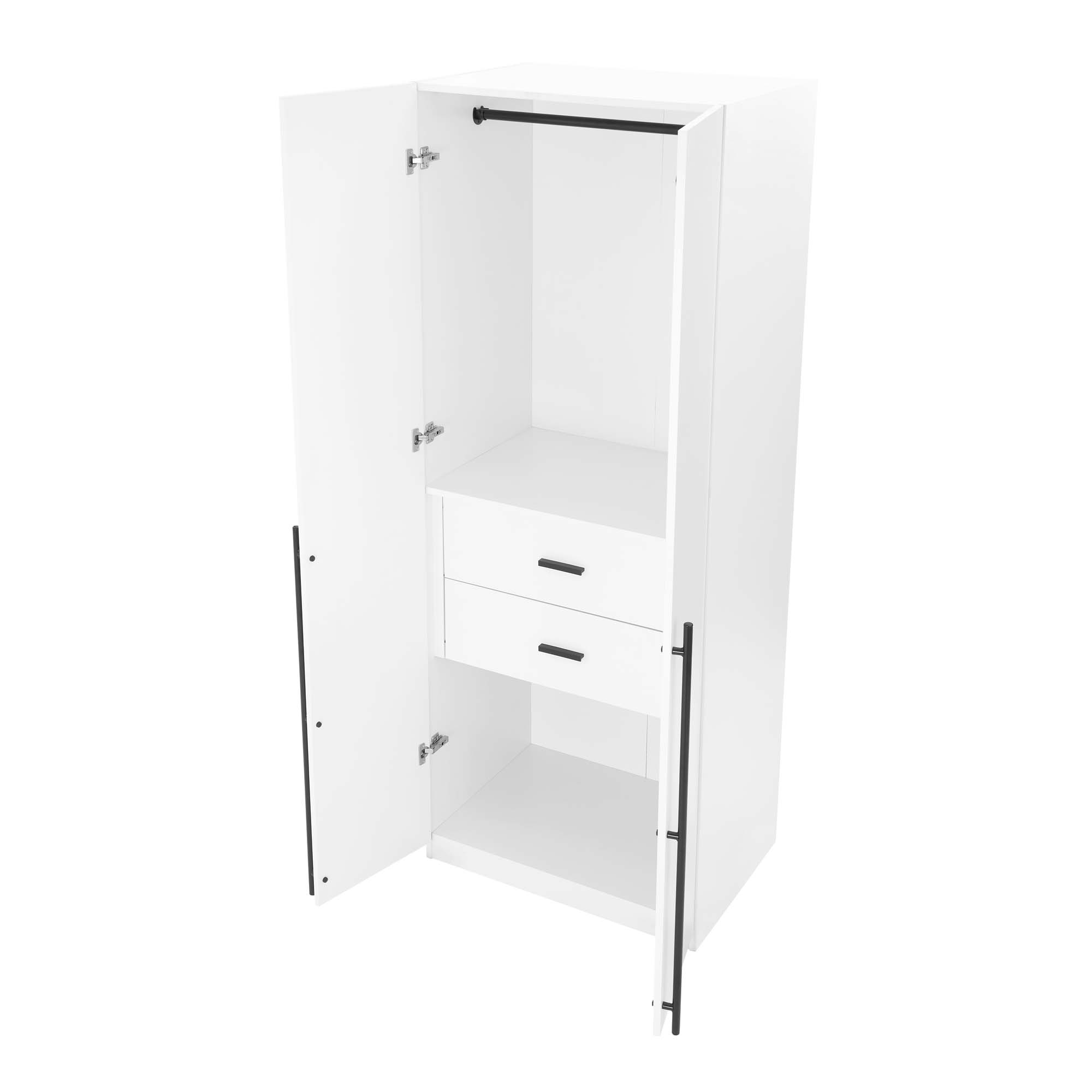 Lee Freestanding 2-Piece Wardrobe Closet 2.0 w/1 Hanging Rod, 1 Shelf & 2 Drawers 