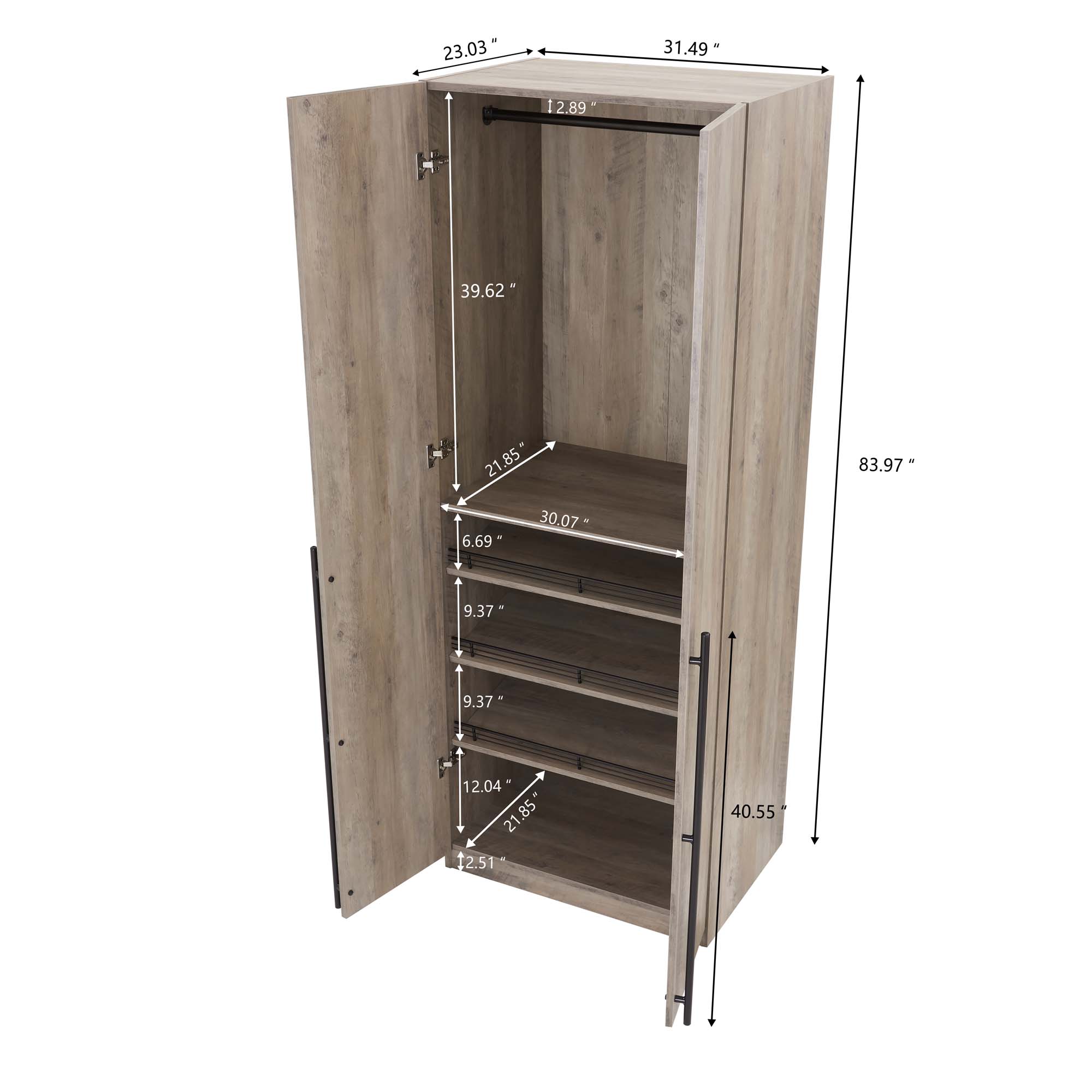 Lee Freestanding 2-Piece Wardrobe Closet w/2 Hanging Rods, 2 Drawers, 3 Shoe Shelves & 2 Shelves 