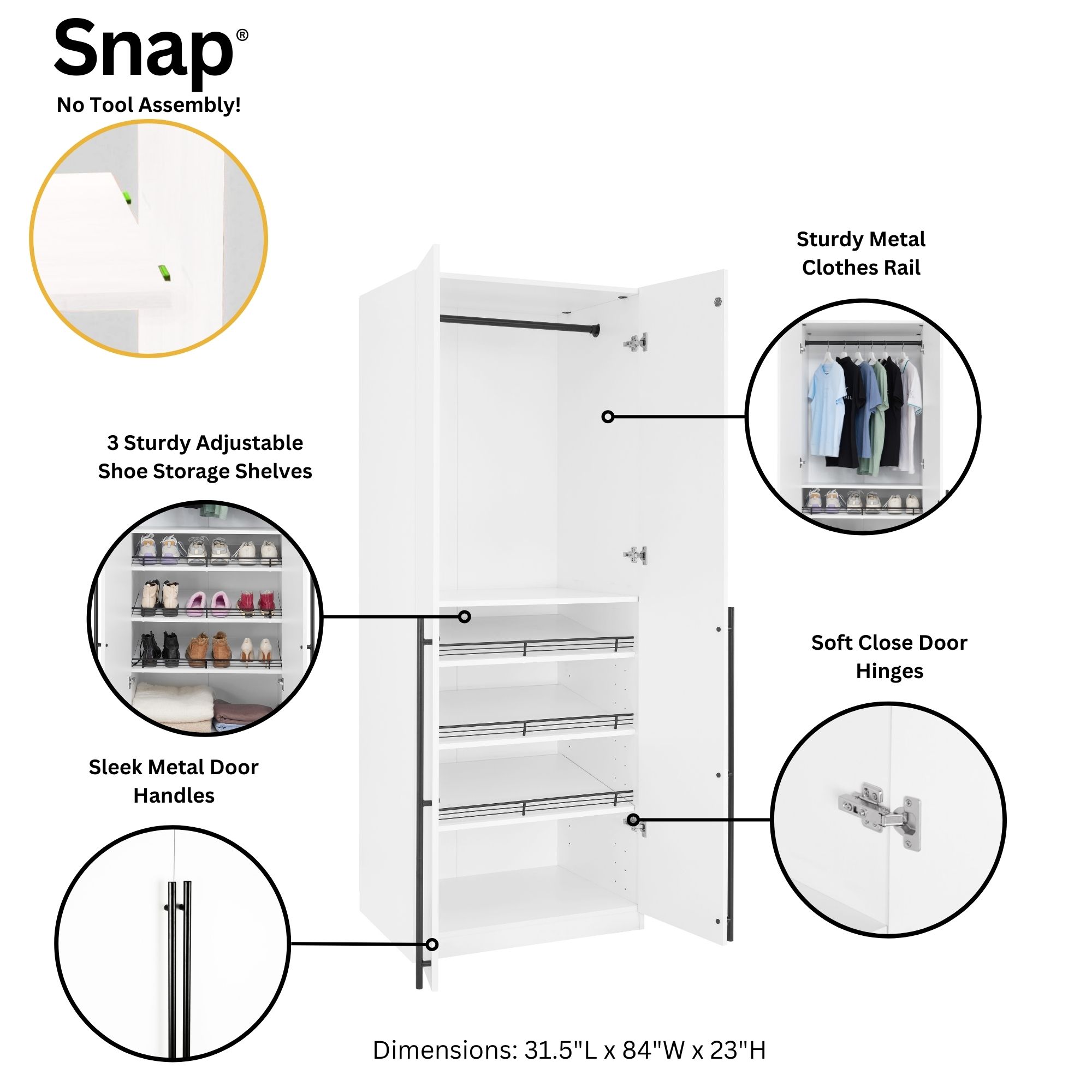 Lee Freestanding 2-Piece Wardrobe Closet w/2 Hanging Rods, 2 Drawers, 3 Shoe Shelves & 2 Shelves 