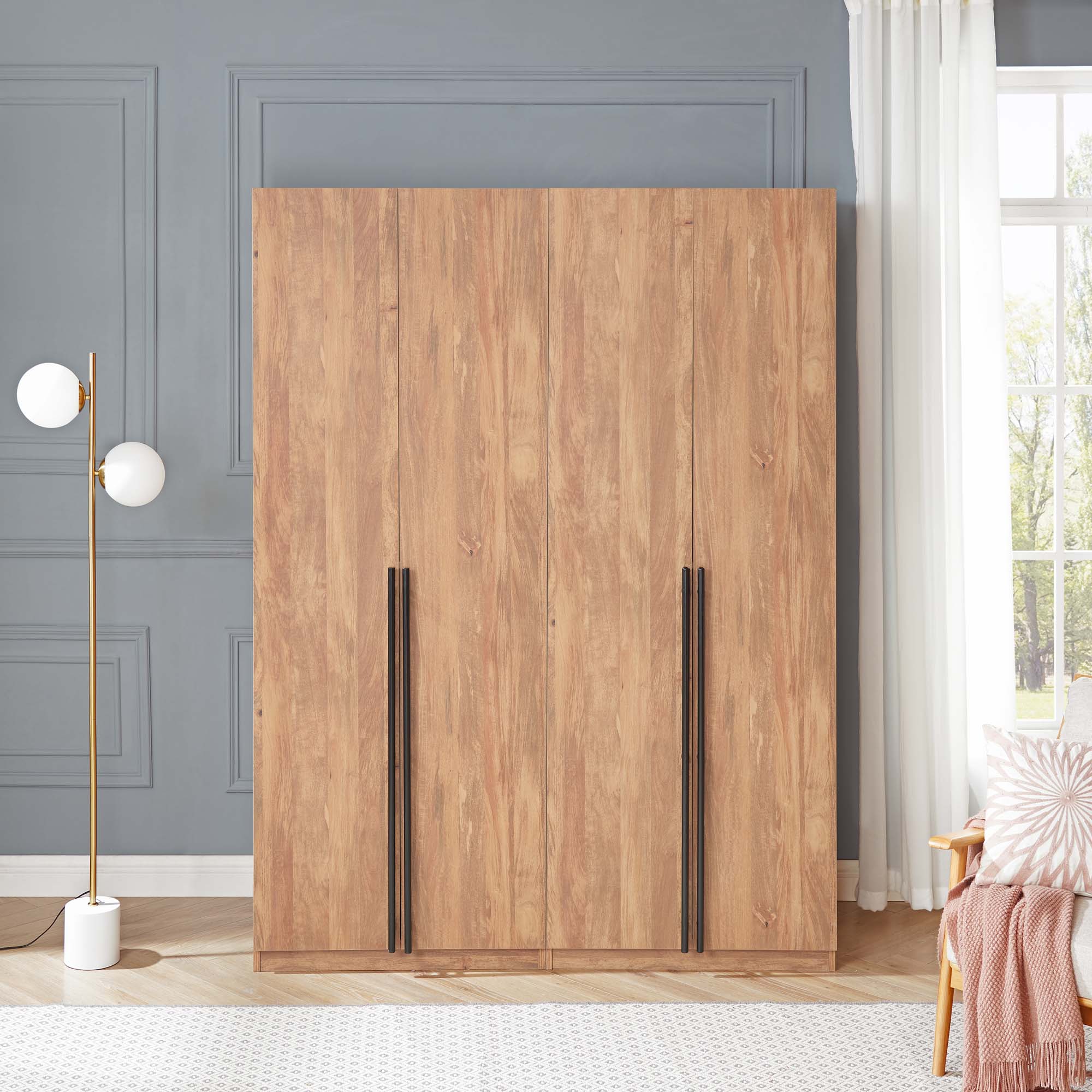 Lee Freestanding 2-Piece Wardrobe Closet 3.0 w/1 Hanging Rod, 3 Shoe Shelves & 1 Basic Shelf 