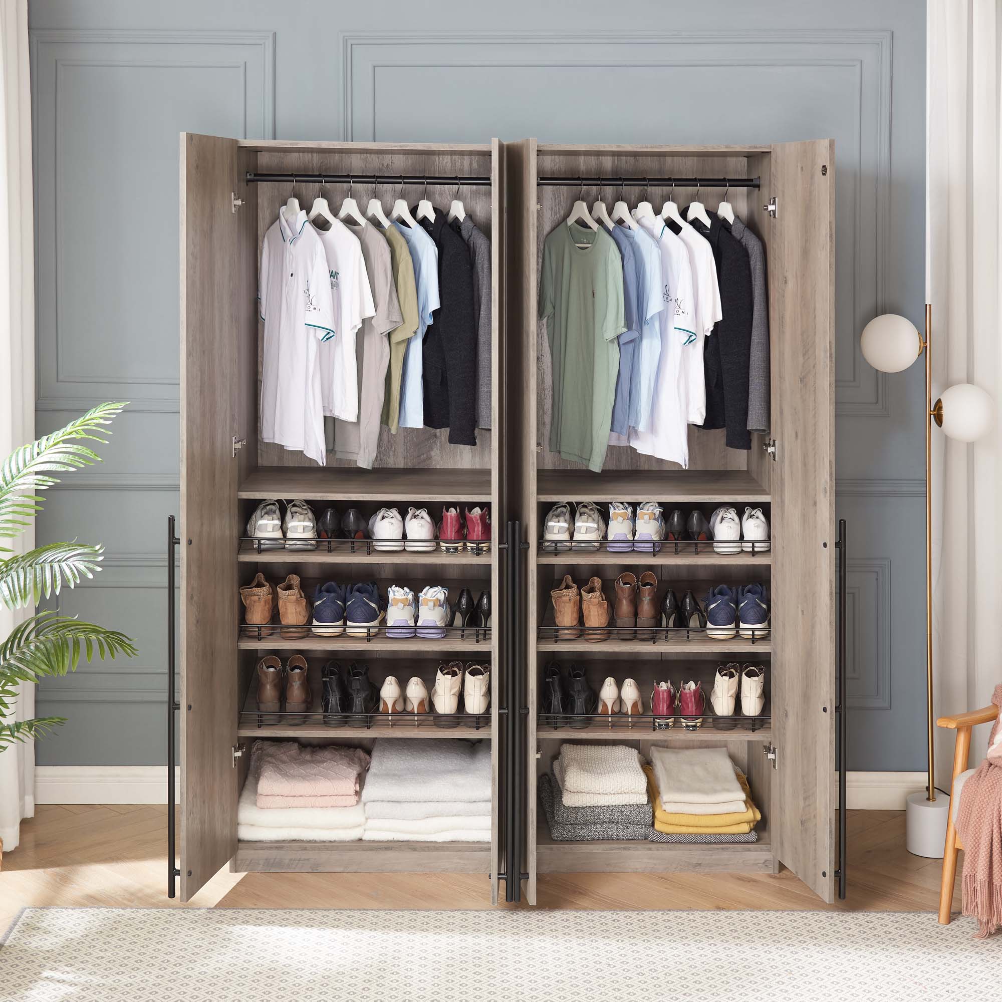 Lee Freestanding 2-Piece Wardrobe Closet 3.0 w/1 Hanging Rod, 3 Shoe Shelves & 1 Basic Shelf 