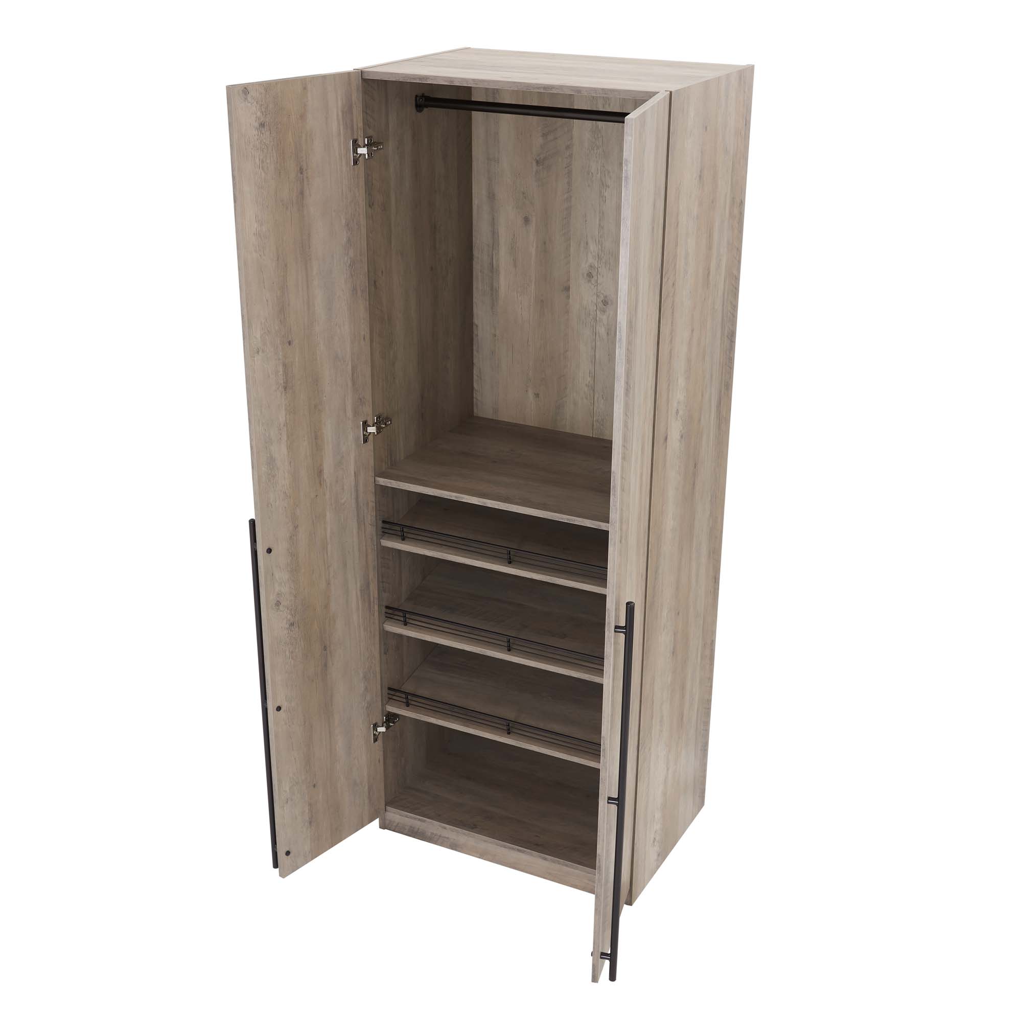 Lee Freestanding 2-Piece Wardrobe Closet 3.0 w/1 Hanging Rod, 3 Shoe Shelves & 1 Basic Shelf 