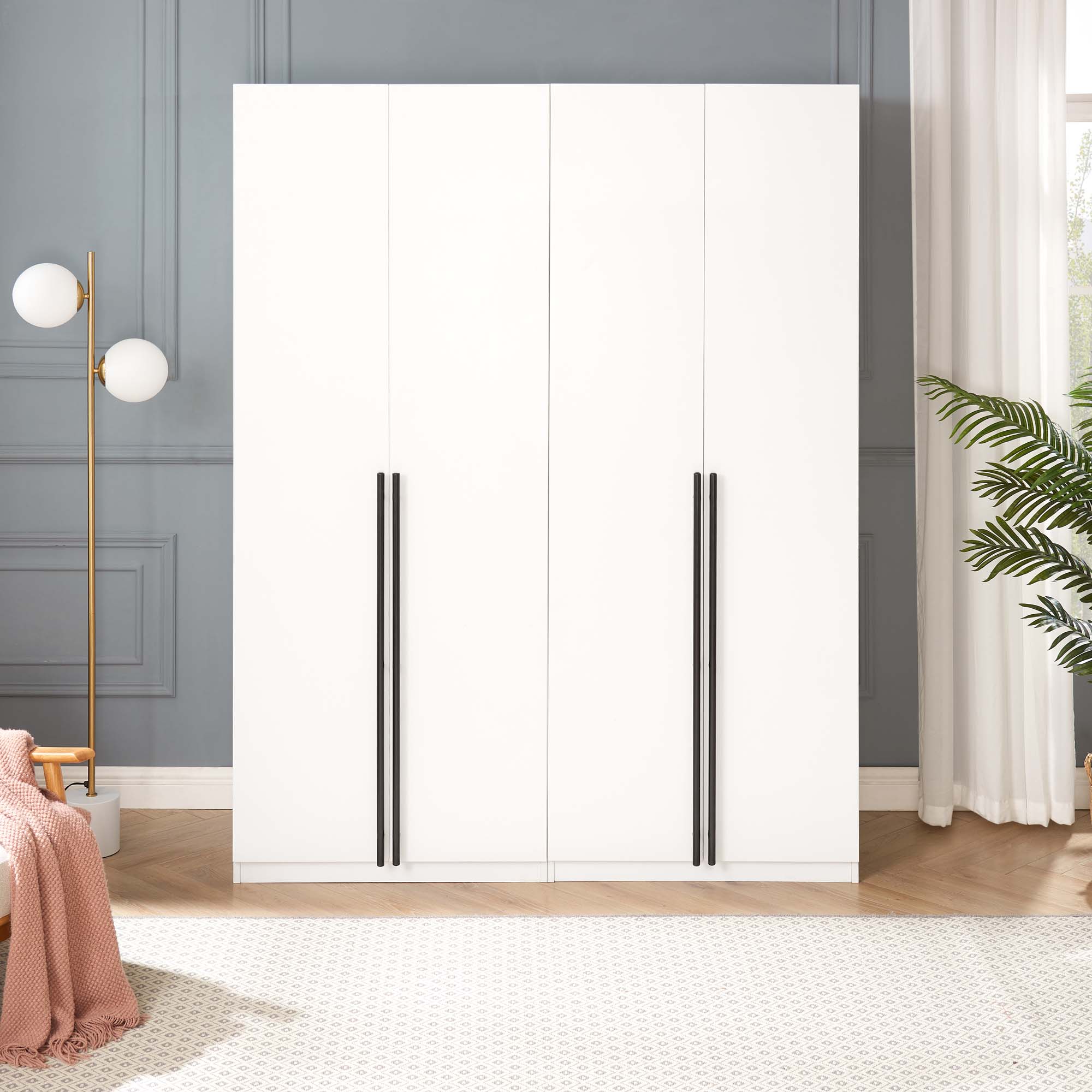 Lee Freestanding 2-Piece Wardrobe Closet 3.0 w/1 Hanging Rod, 3 Shoe Shelves & 1 Basic Shelf 
