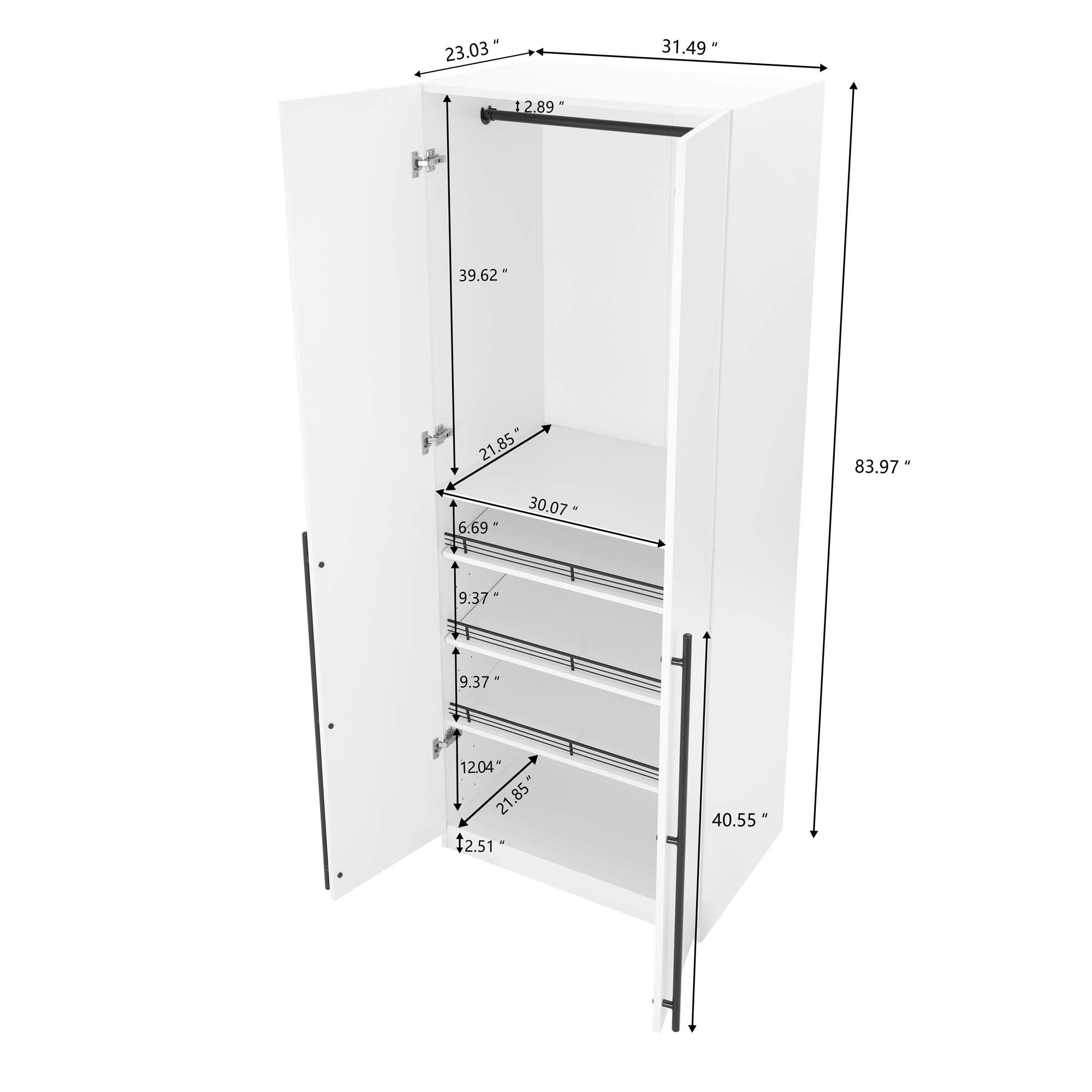 Lee Freestanding 2-Piece Wardrobe Closet 3.0 w/1 Hanging Rod, 3 Shoe Shelves & 1 Basic Shelf 