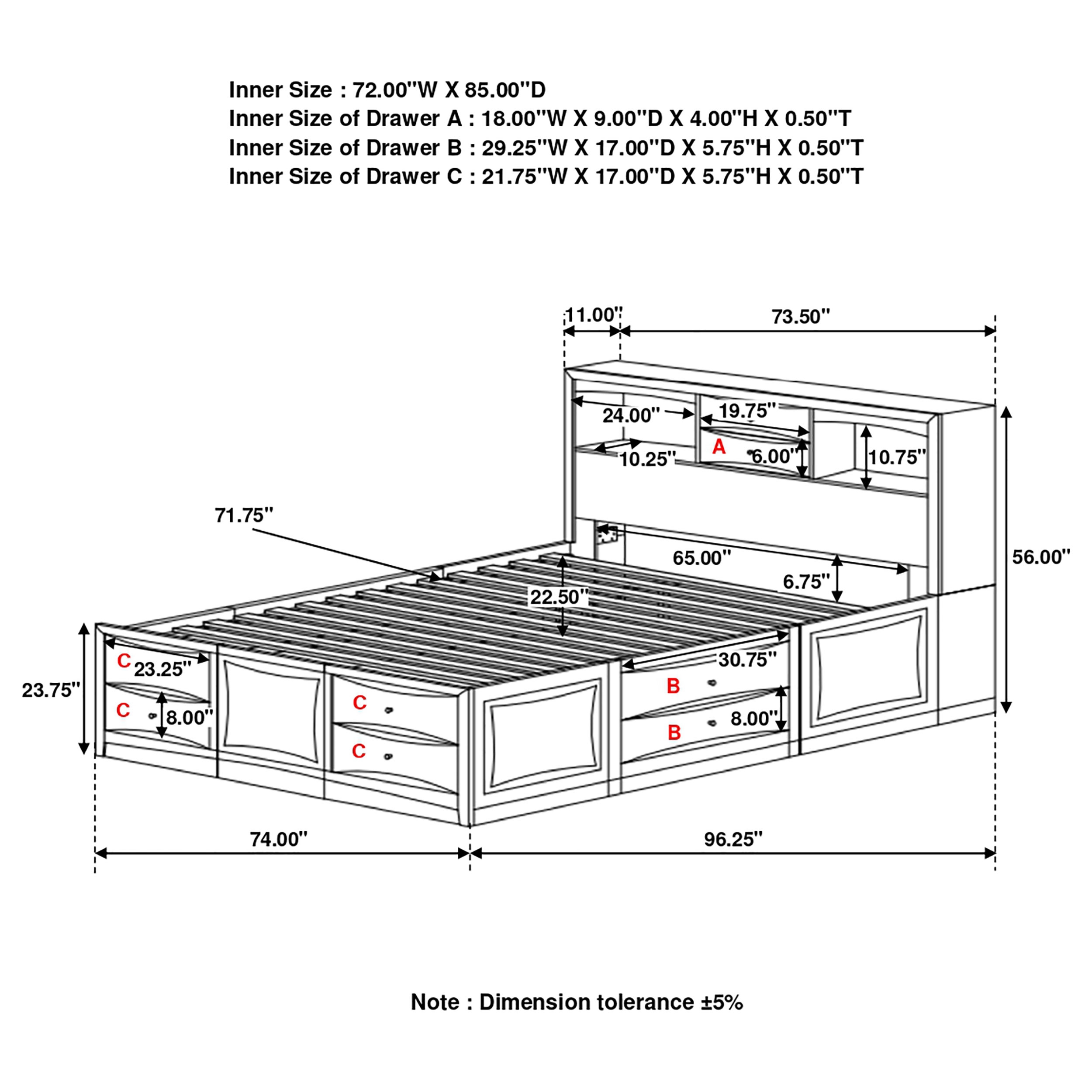 Phoenix Storage Bed w/10 Drawers, California King Size