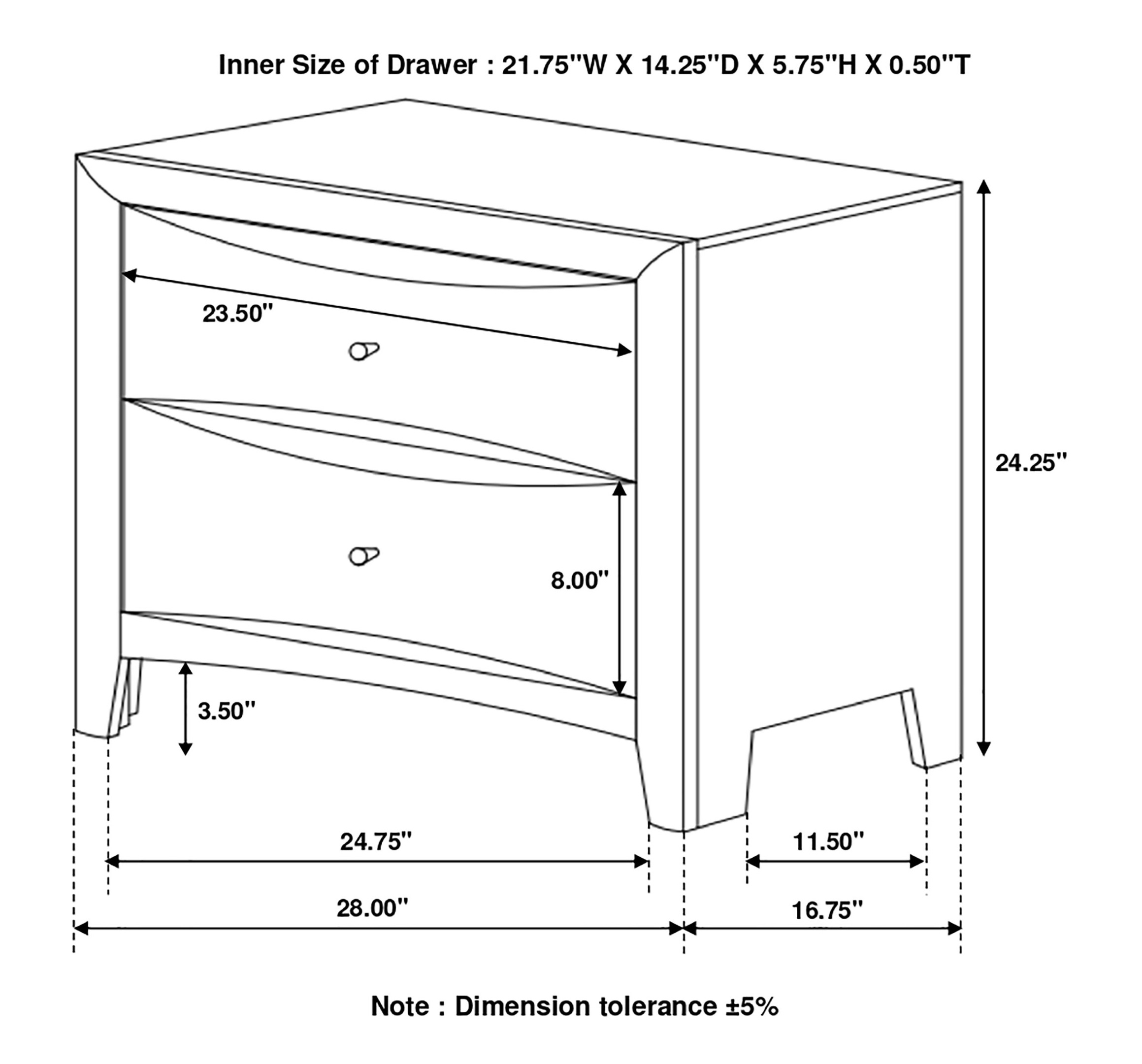 Phoenix Wood Nightstand w/2 Drawers