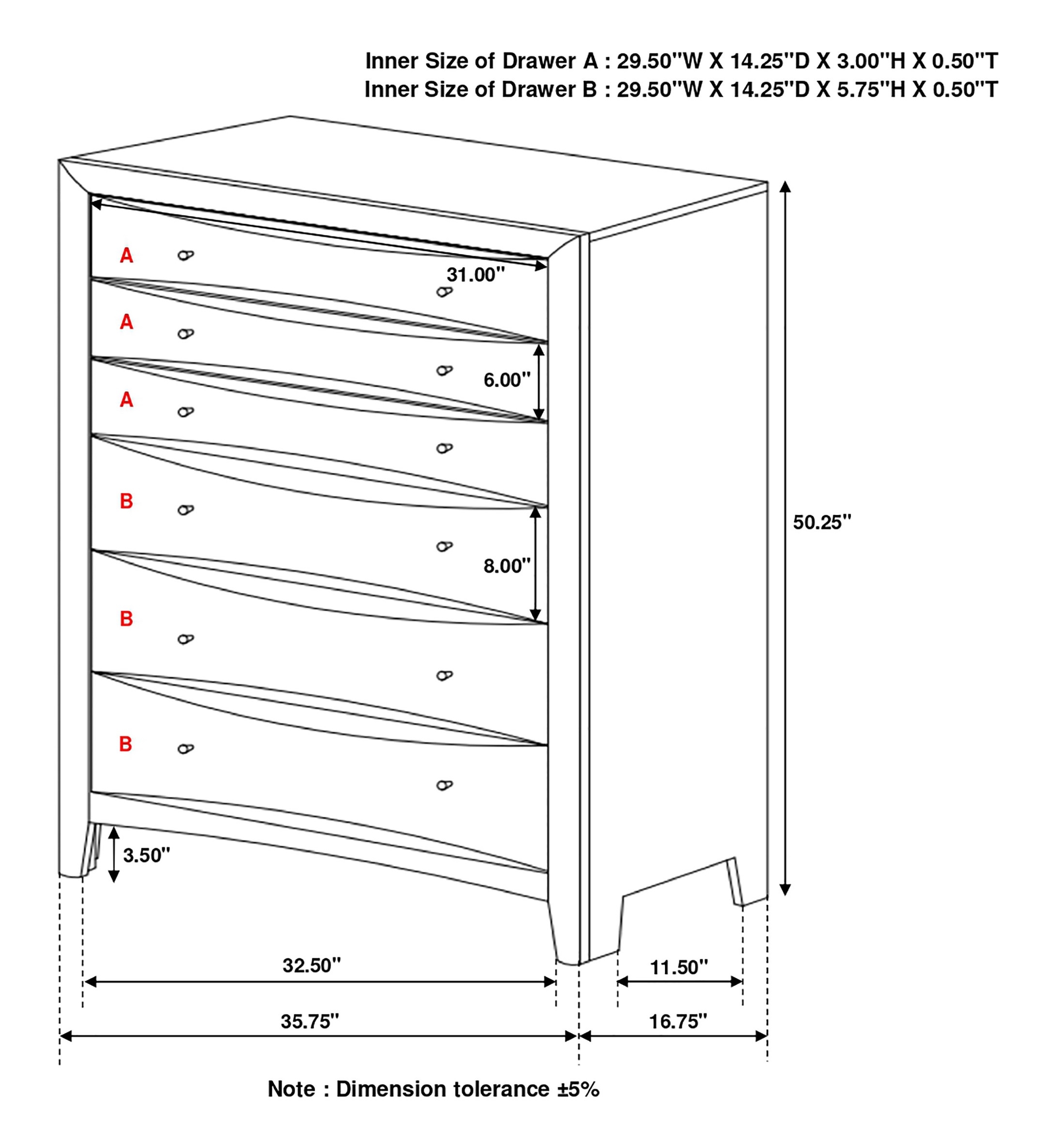 Phoenix Wood Chest w/6 Drawers