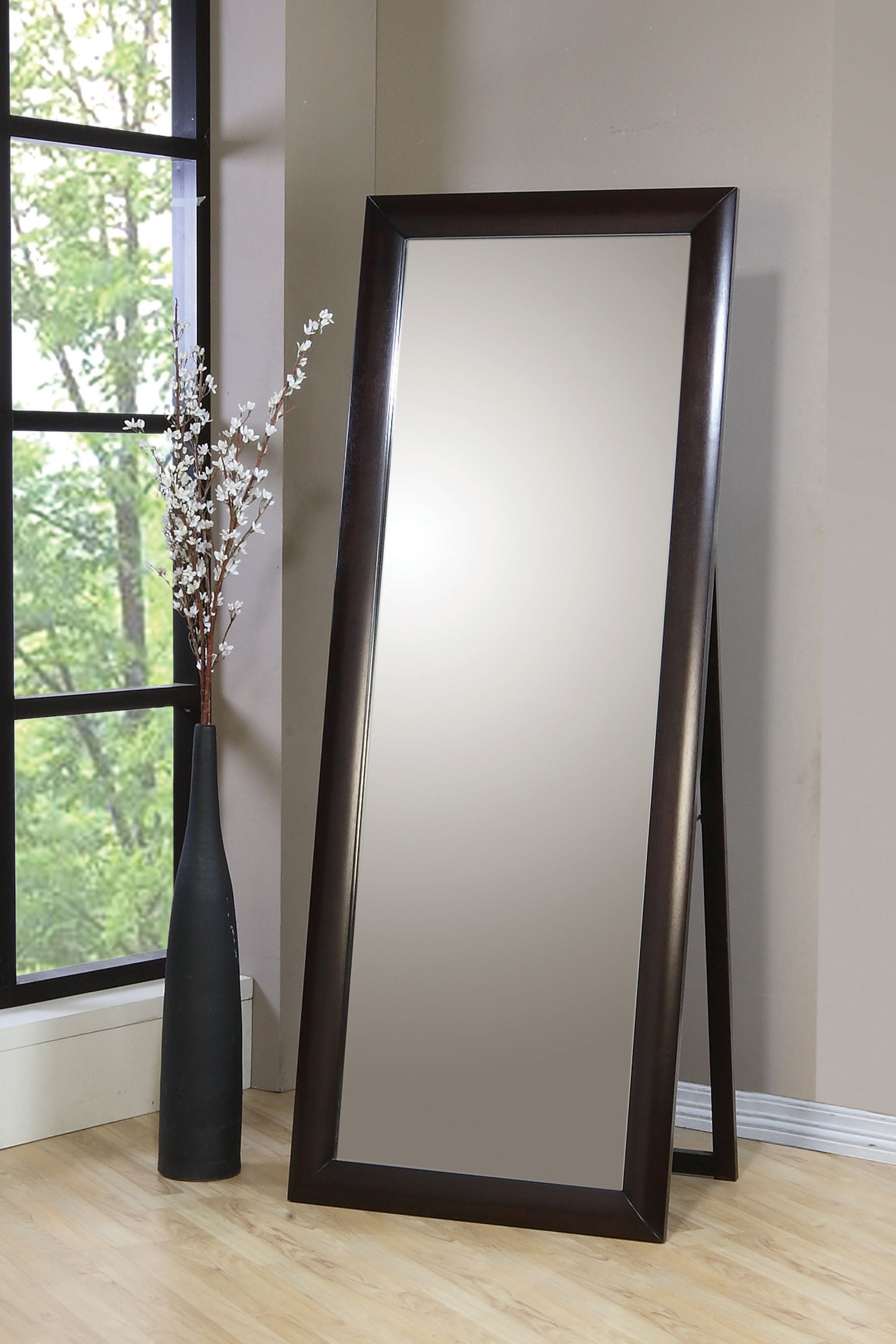 Phoenix Rectangular Standing Floor Mirror with Wooden Frame