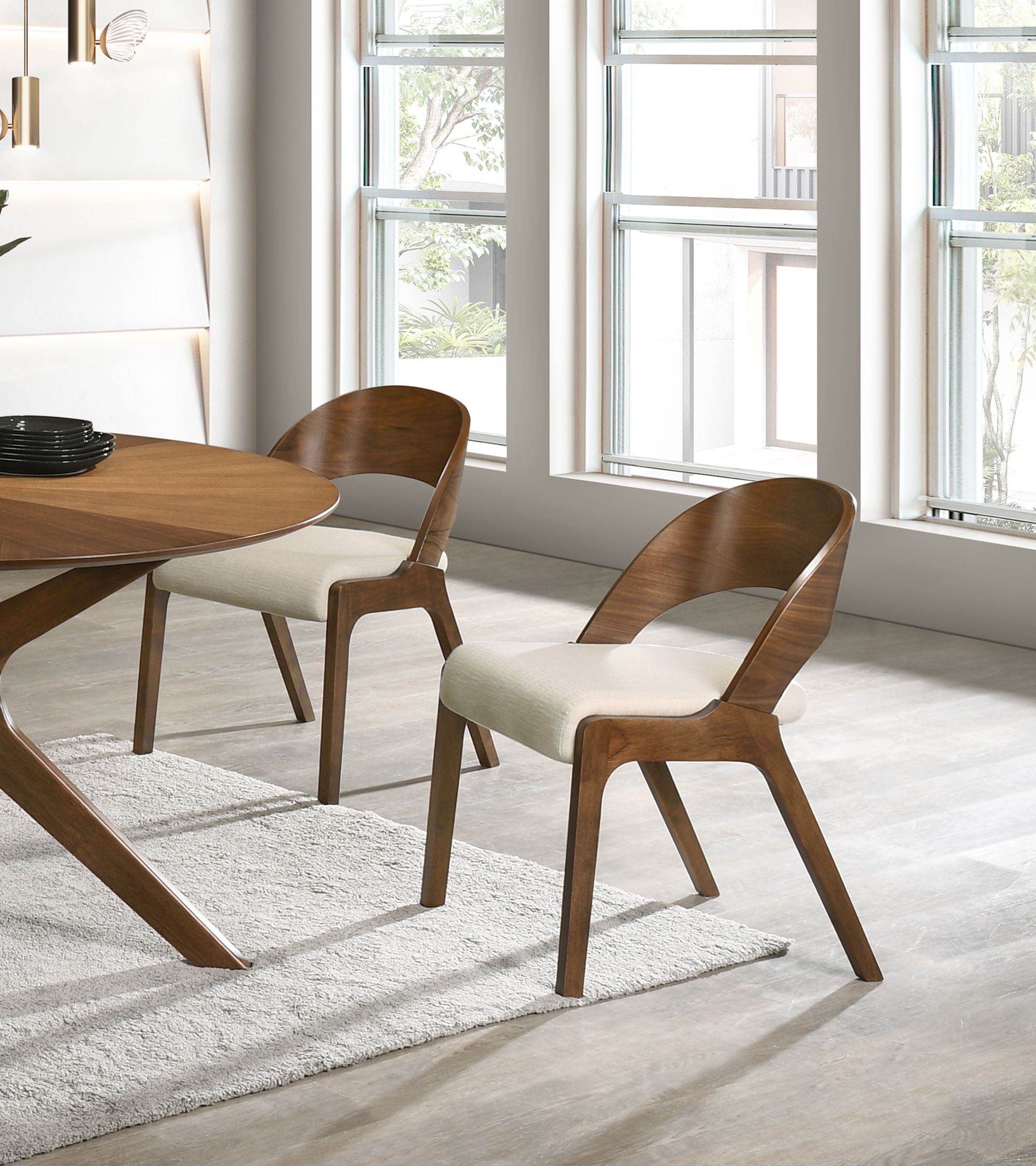 Woodson Linen Dining Chair with Walnut Veneer Base
