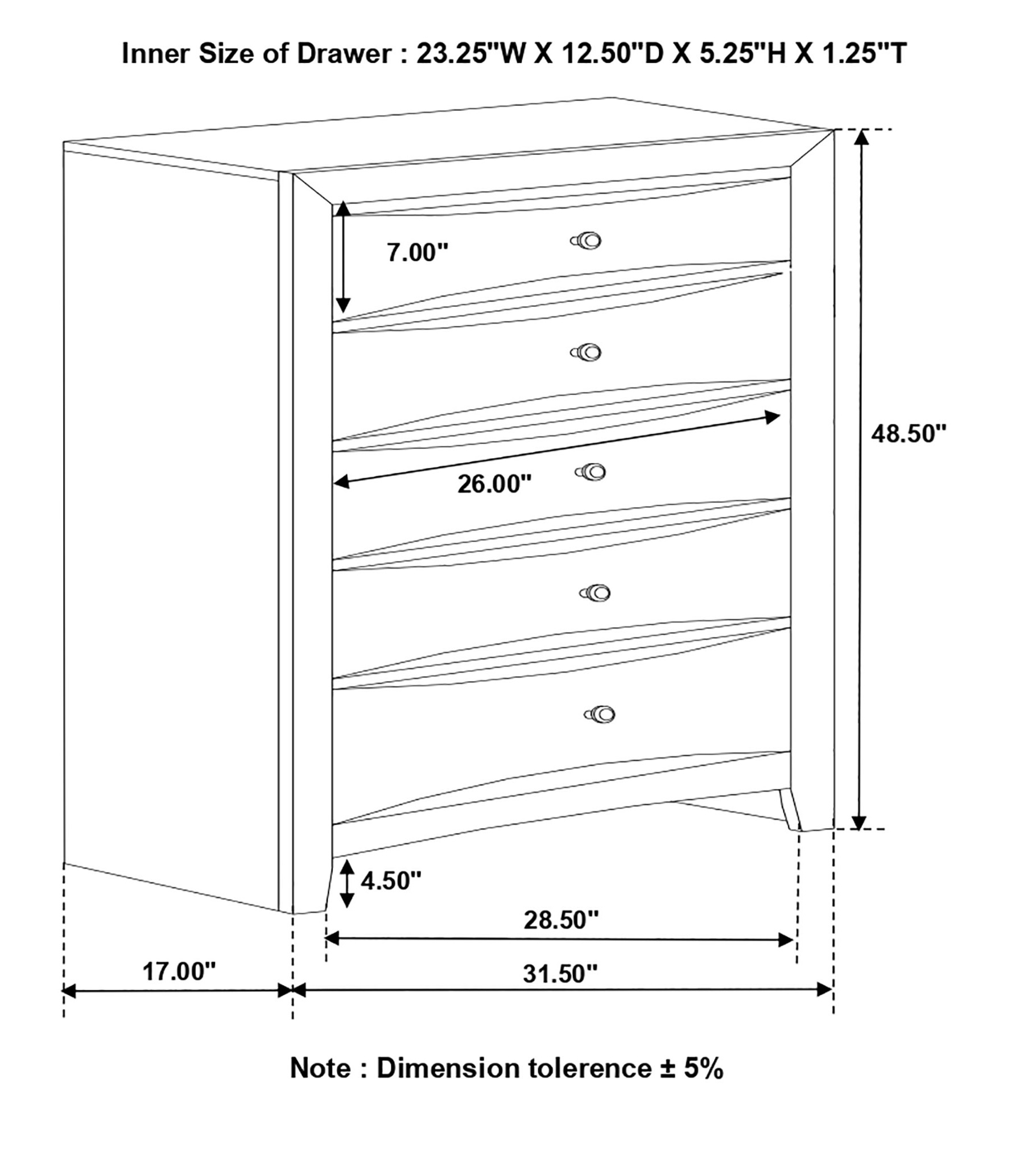 Briana Wood Chest w/5 Drawers