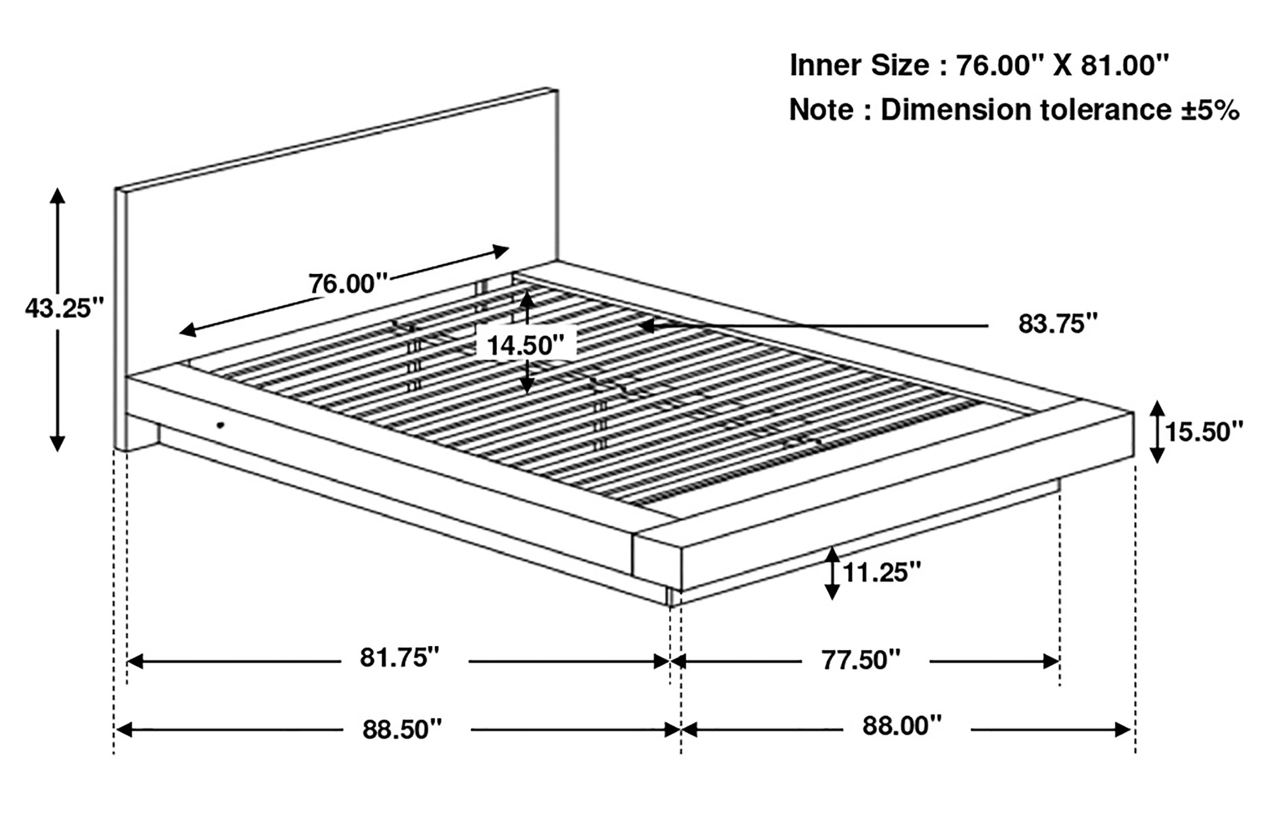 Jessica Wood Platform Bed w/Rail Seating, Eastern King Size