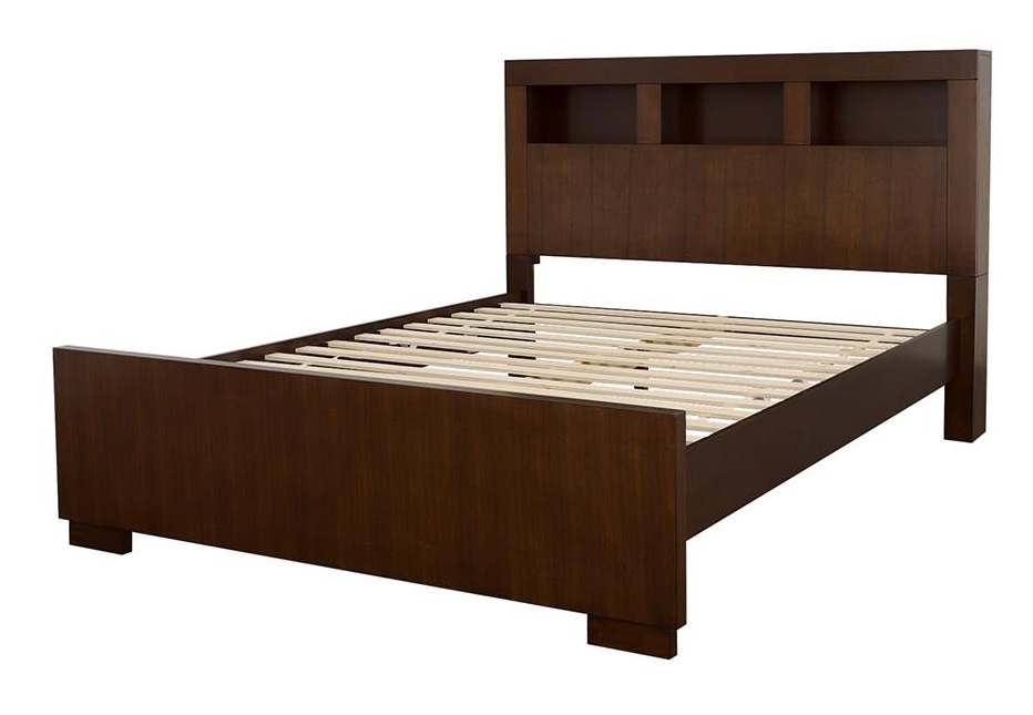 Jessica Wood Bed w/Storage Headboard, Queen Size