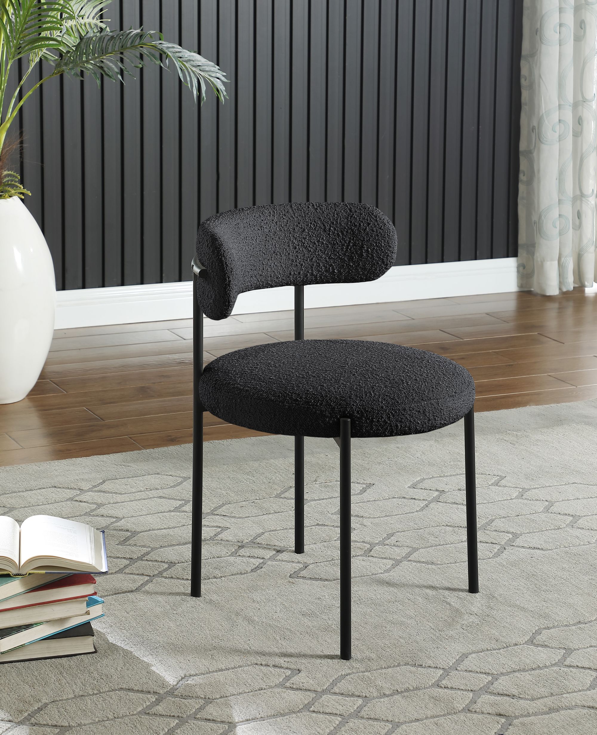 Beacon Boucle Fabric Dining Chair with Matte Black Metal Frame