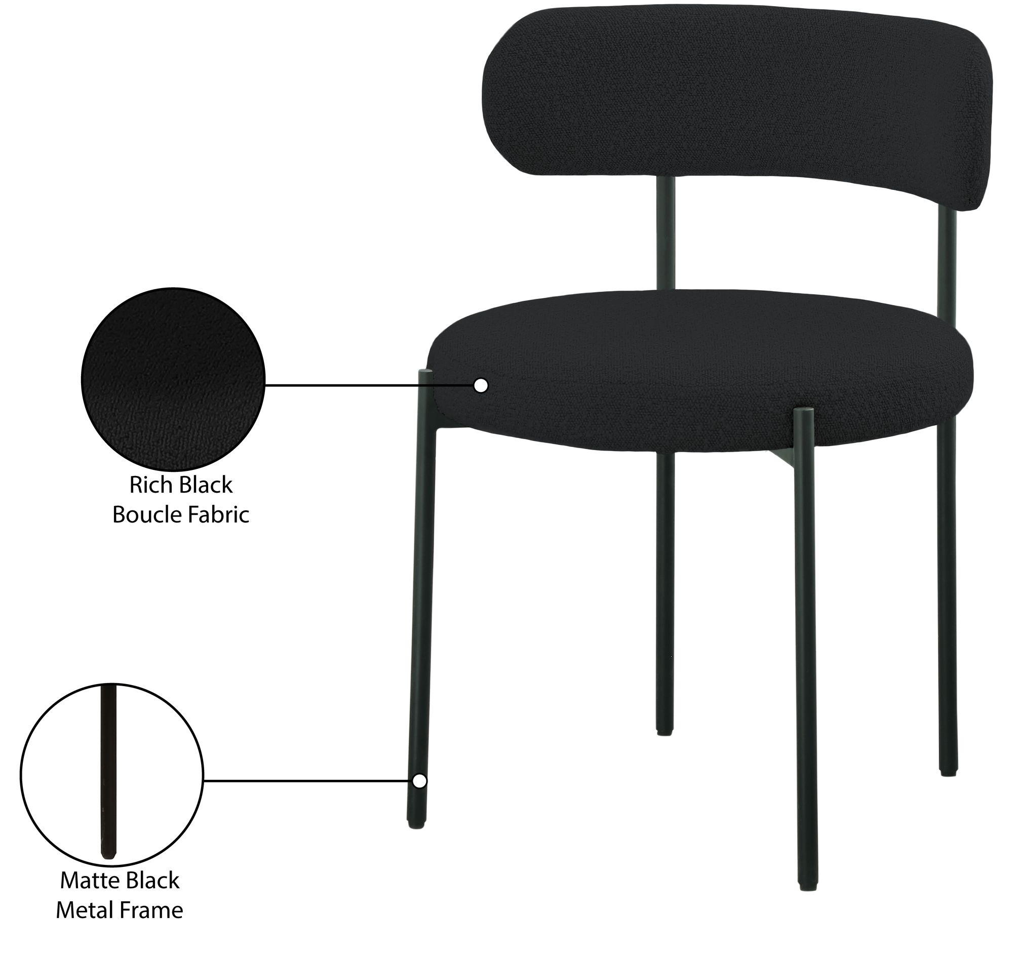 Beacon Boucle Fabric Dining Chair with Matte Black Metal Frame