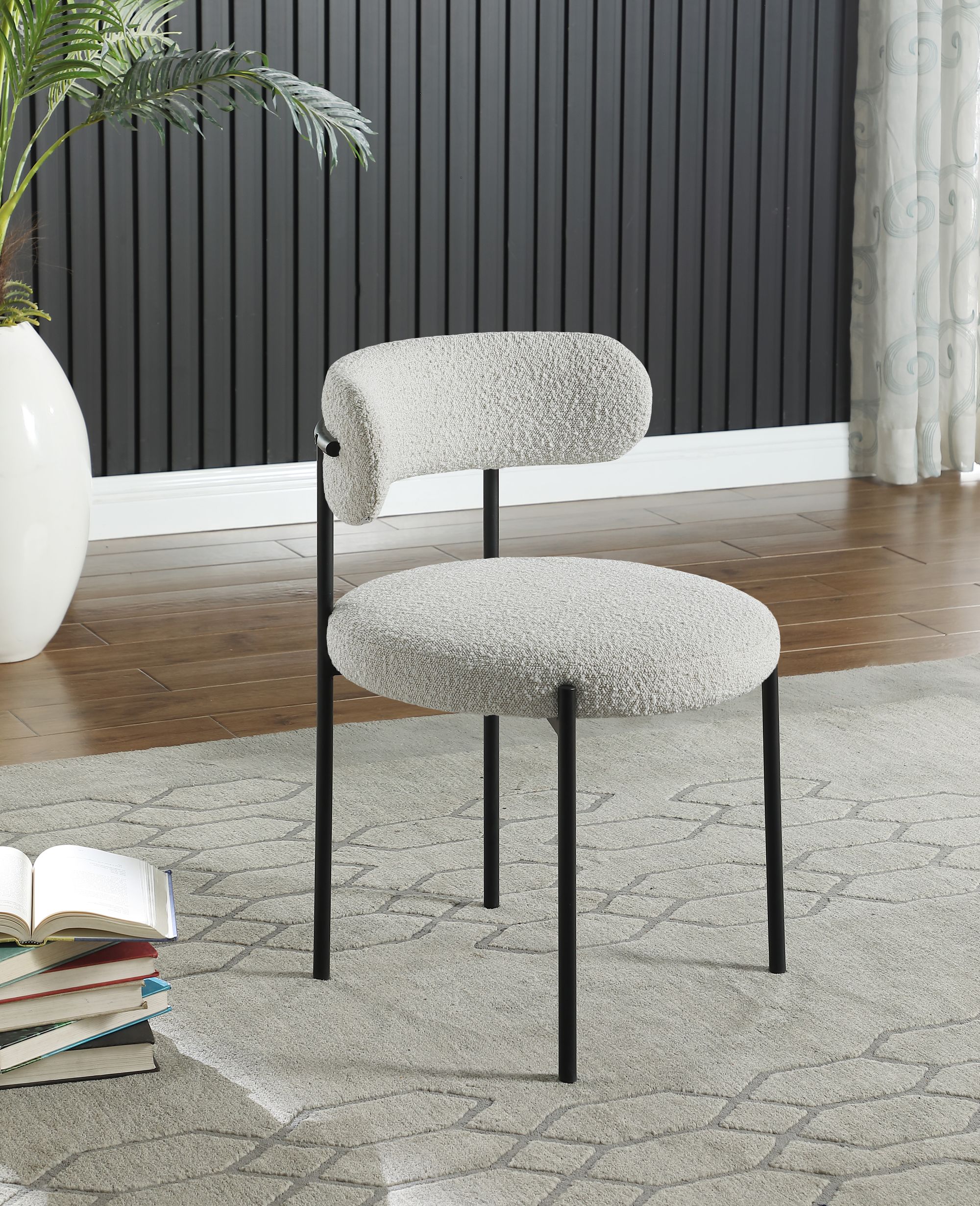 Beacon Boucle Fabric Dining Chair with Matte Black Metal Frame
