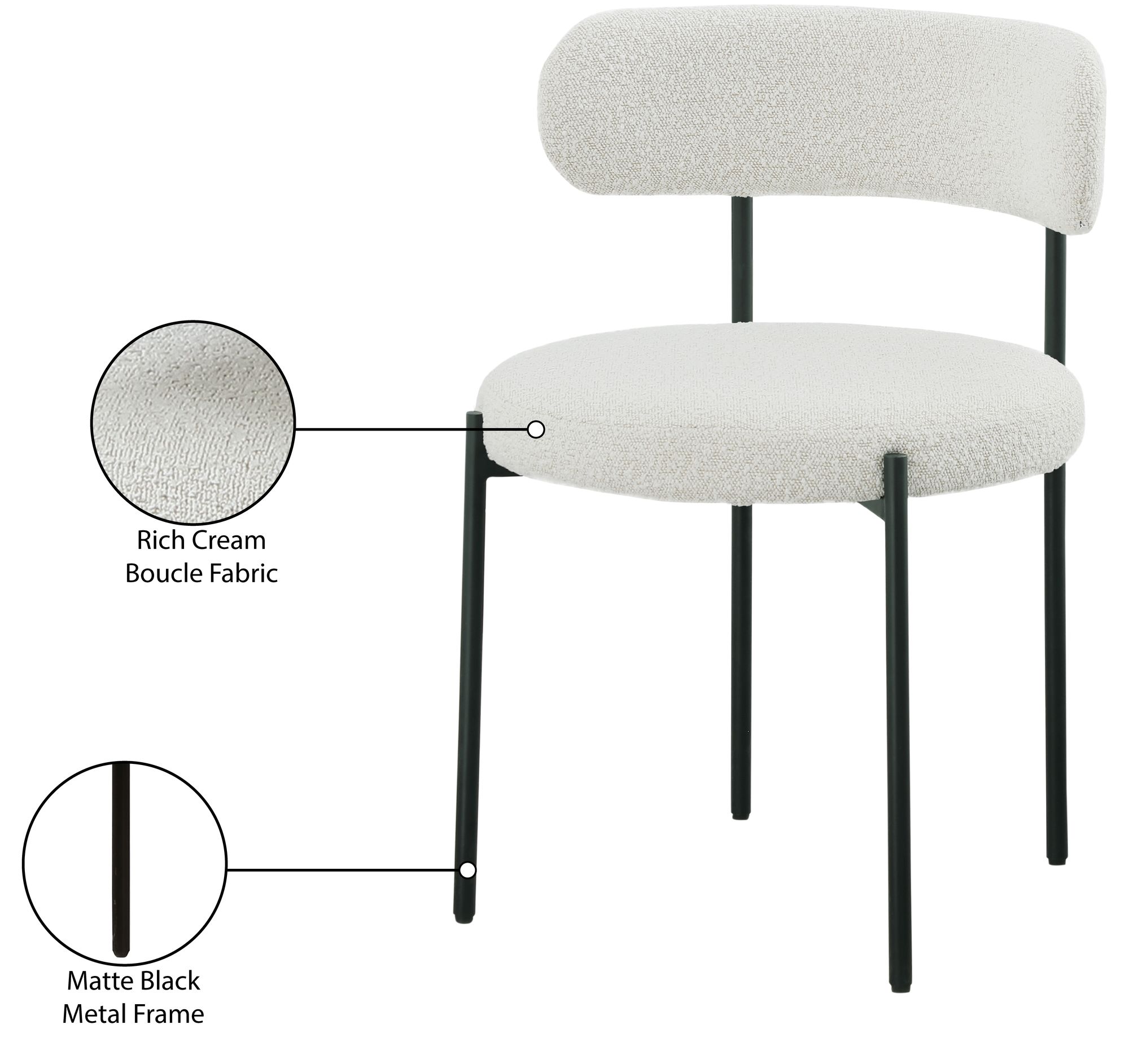 Beacon Boucle Fabric Dining Chair with Matte Black Metal Frame