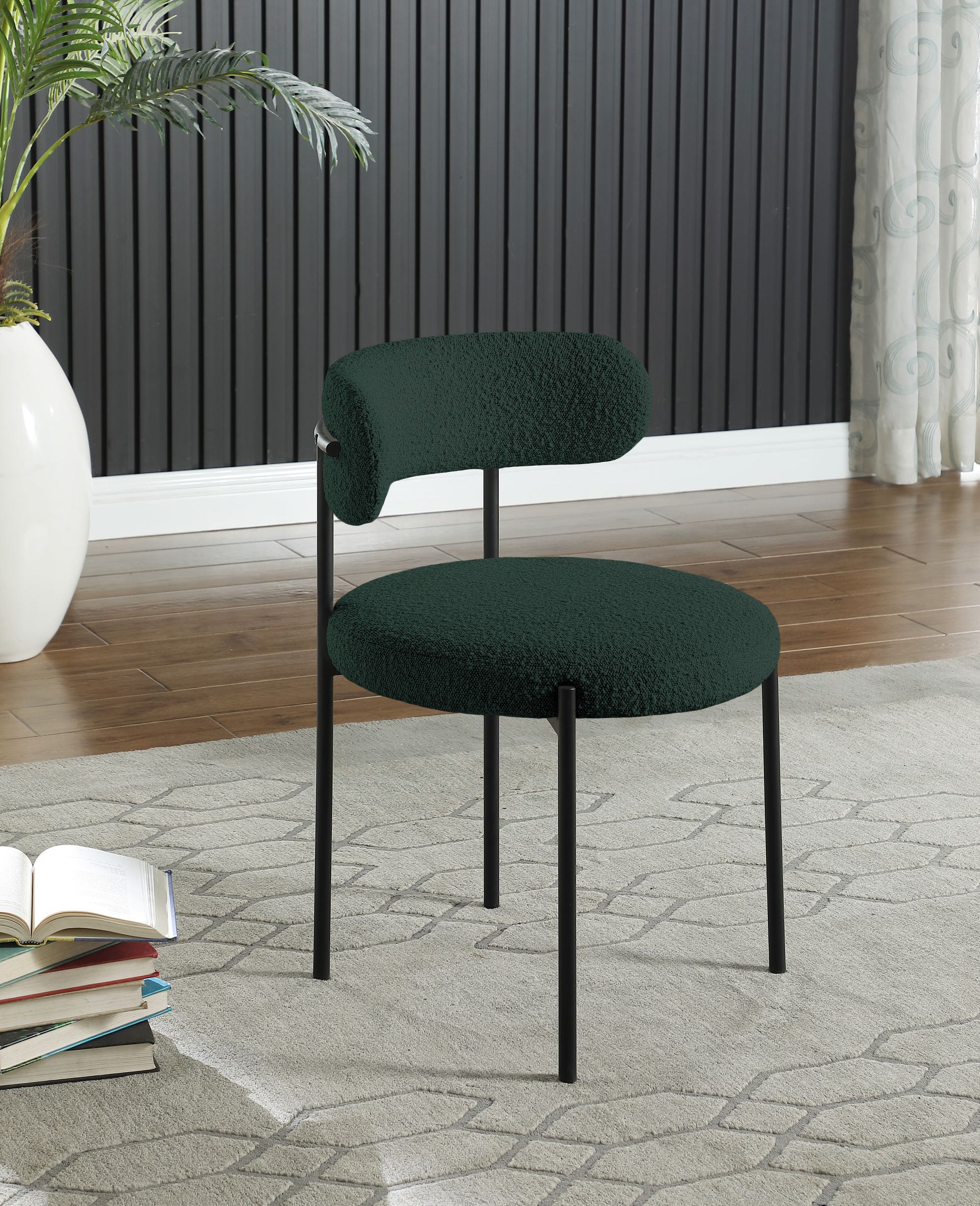 Beacon Boucle Fabric Dining Chair with Matte Black Metal Frame