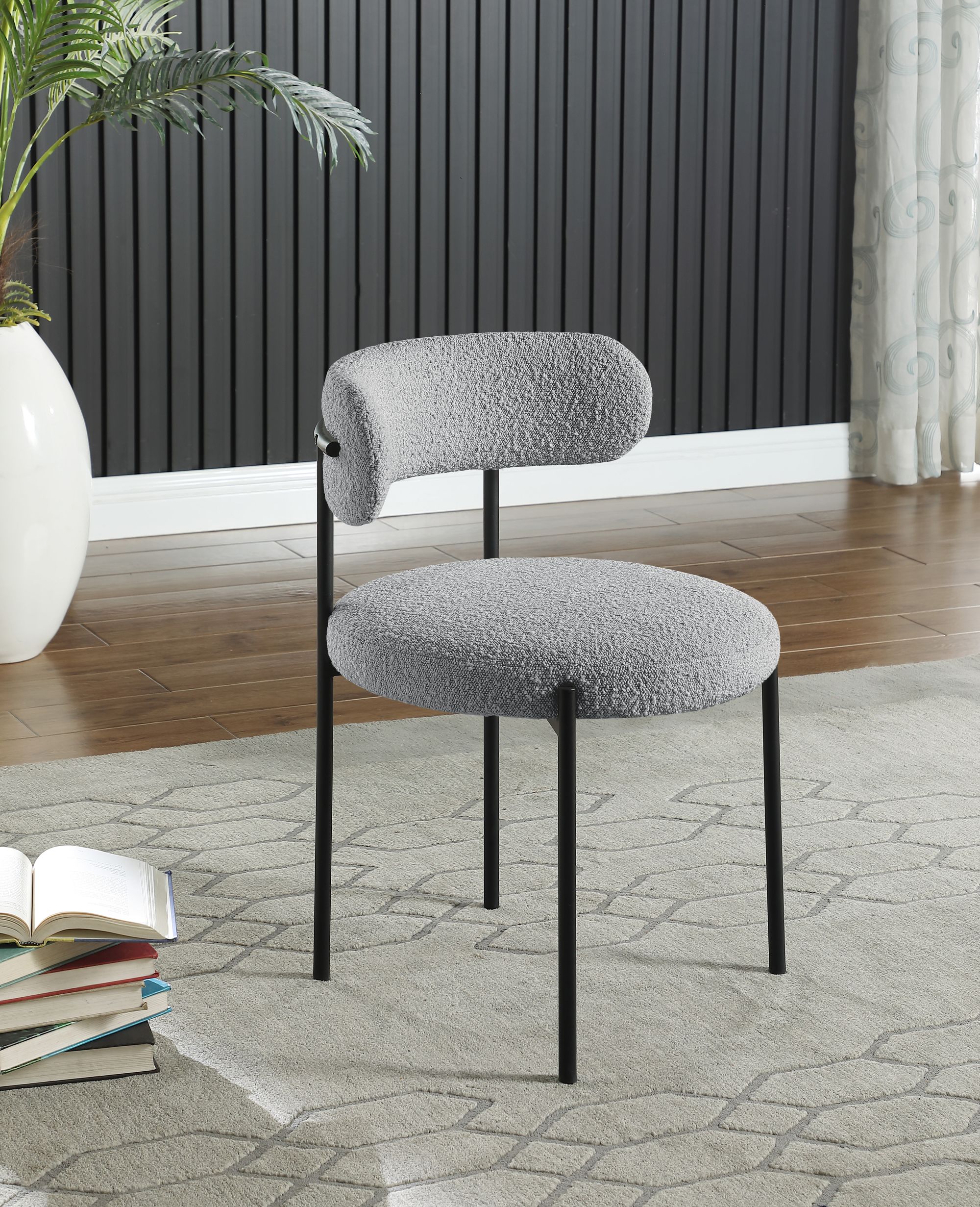 Beacon Boucle Fabric Dining Chair with Matte Black Metal Frame