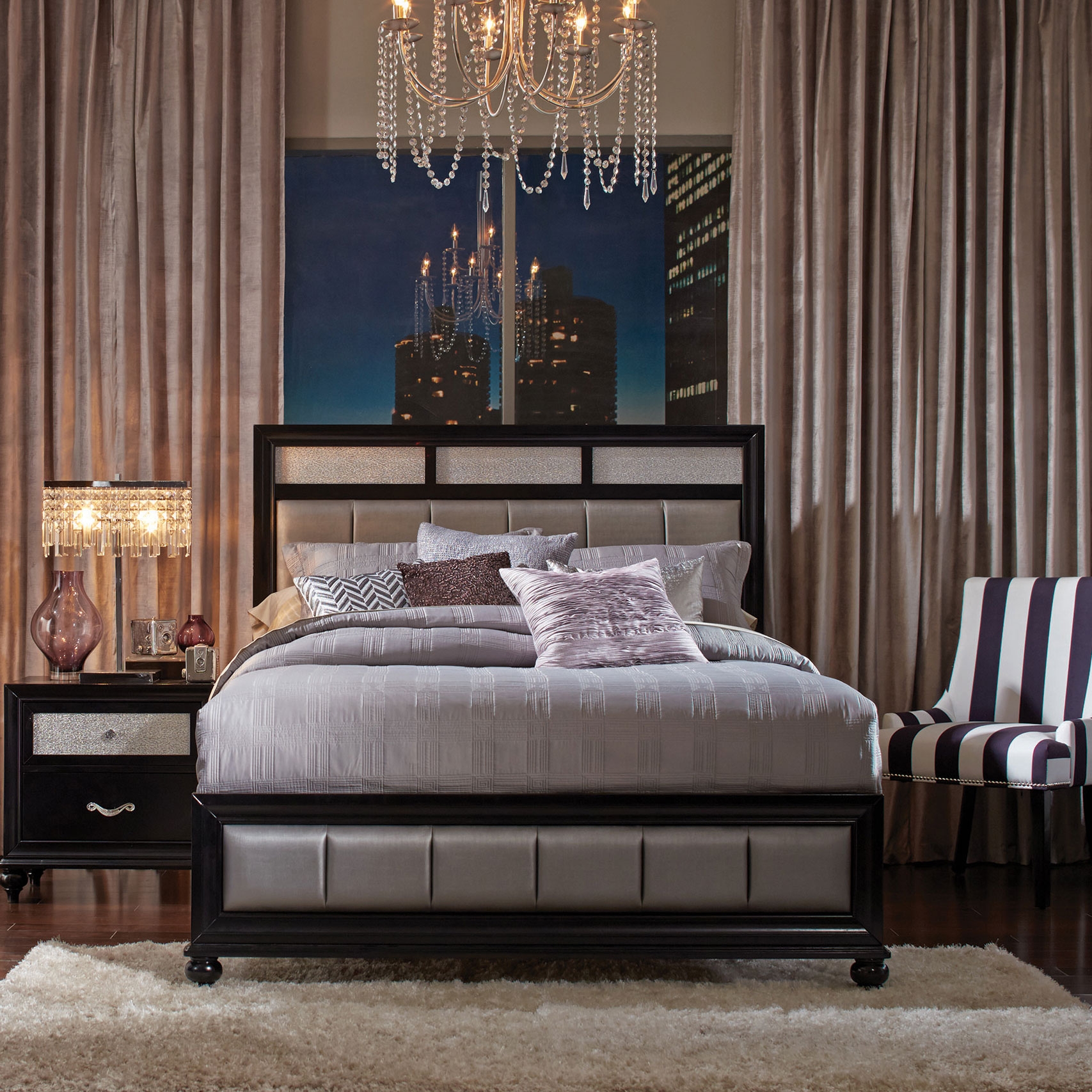 Barzini Leatherette/Wood Panel Bed, Eastern King Size