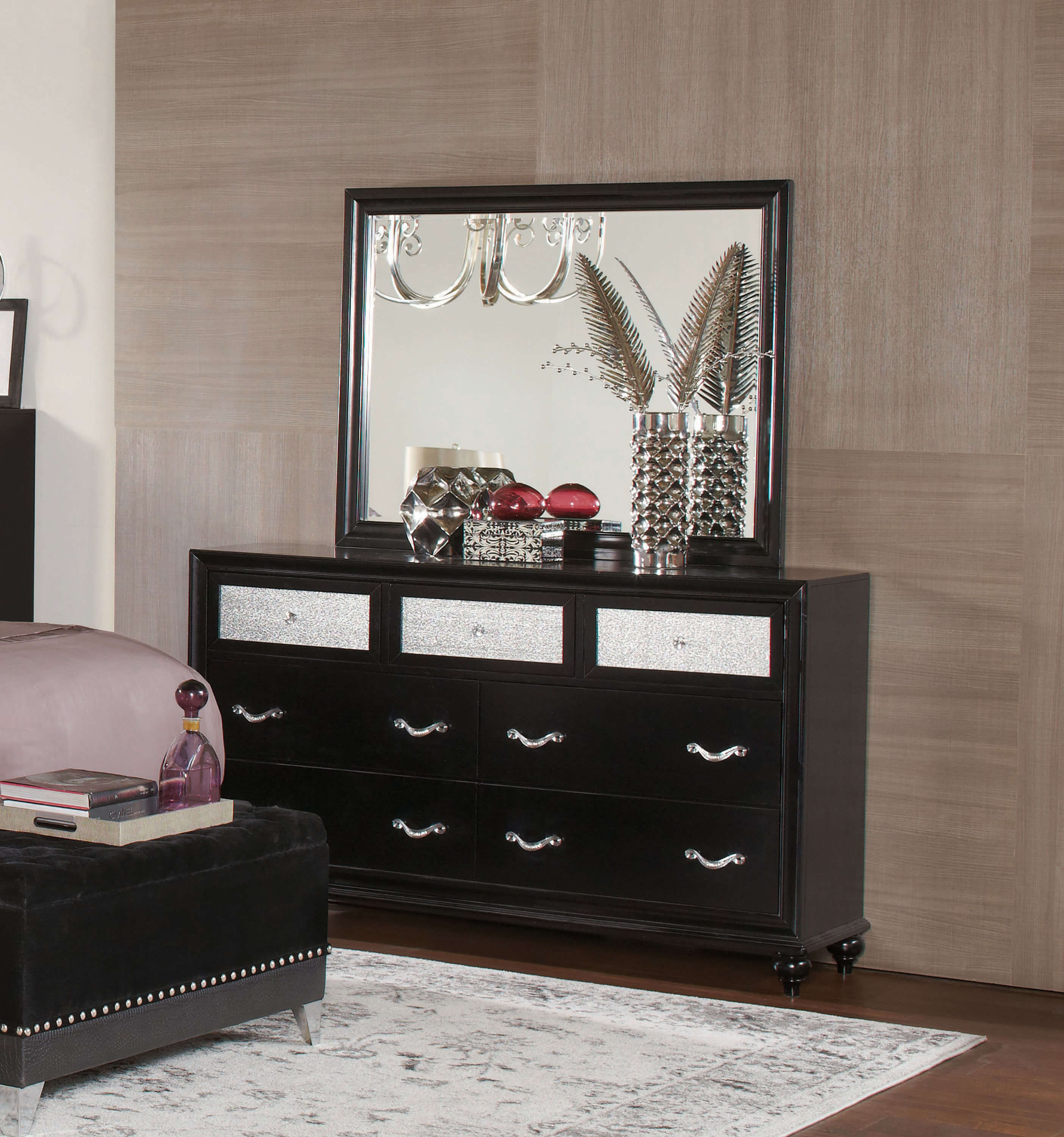 Barzini Leatherette/Wood Panel Bedroom Set