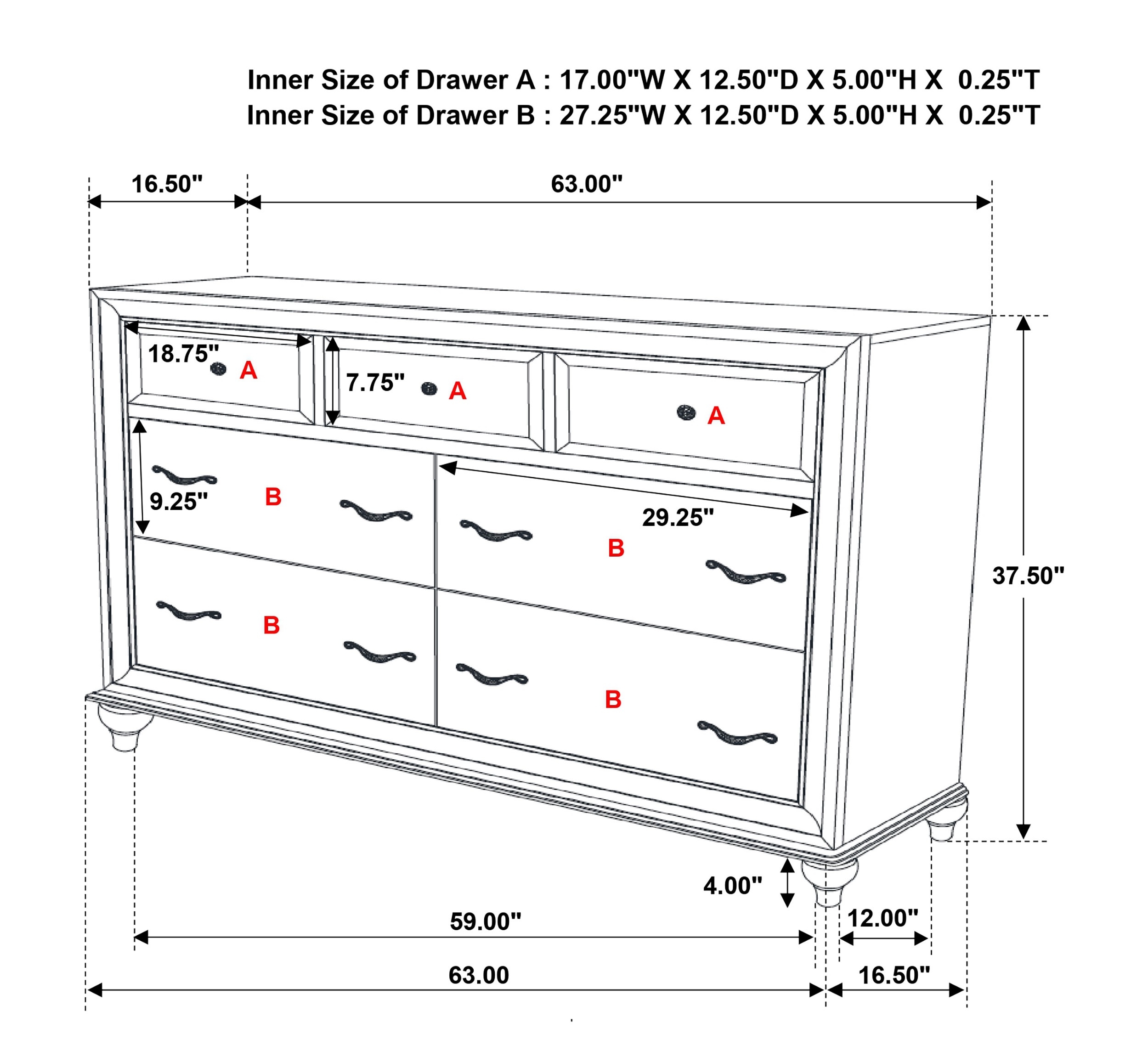 Barzini Wood Dresser w/7 Drawers