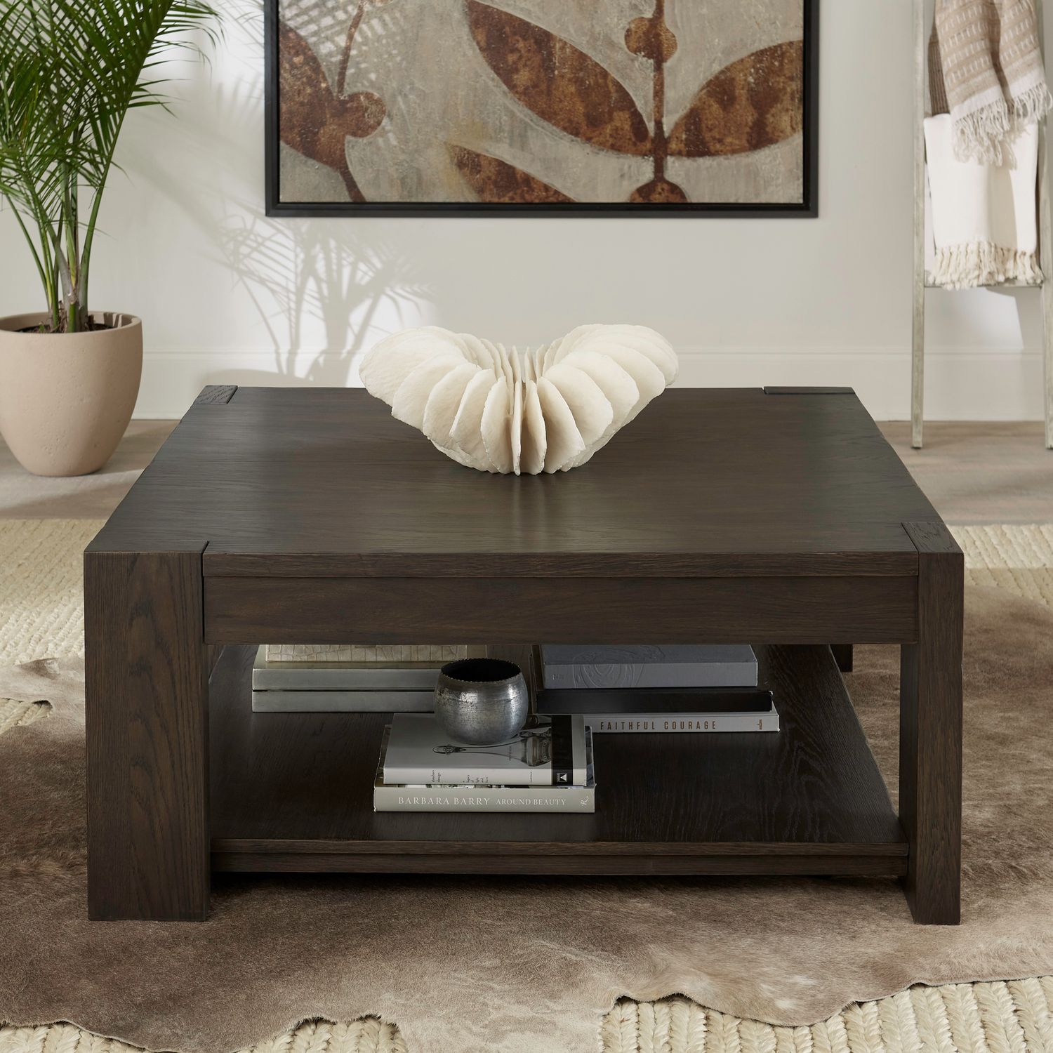 Lennox Hill Oversized Square Coffee Table | Bark Finish
