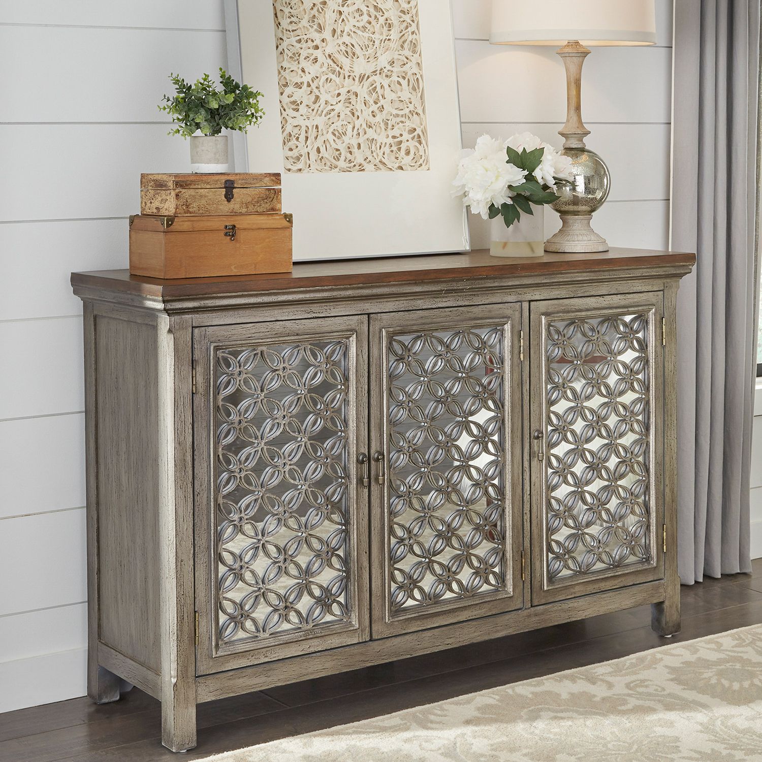 3-Door Mirrored Accent Cabinet | Westridge Storage Sideboard