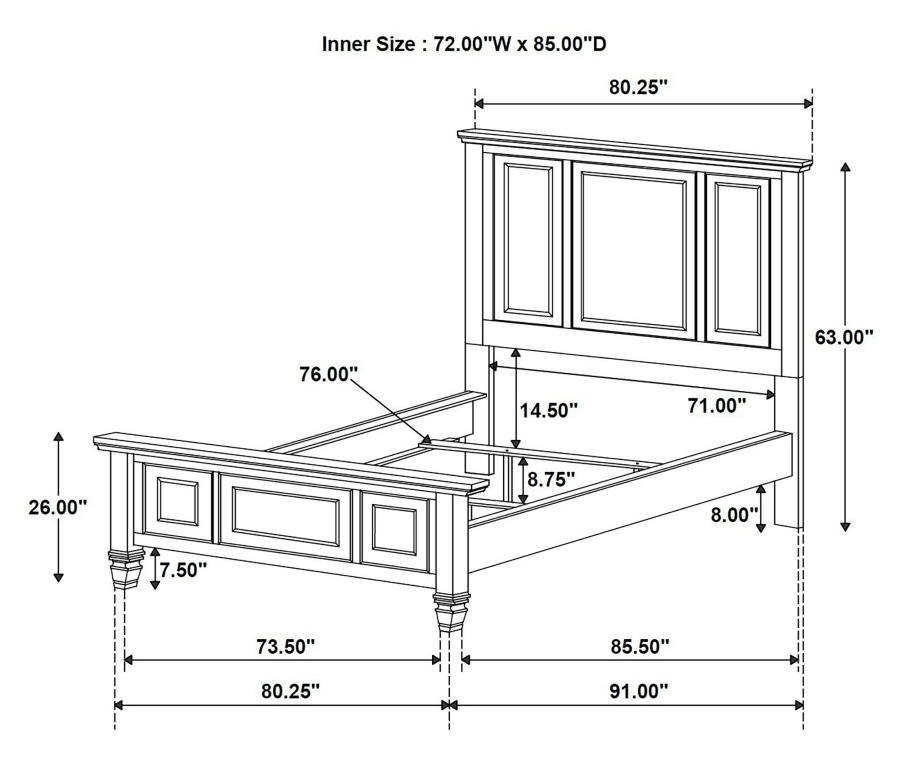 Sandy Beach Panel Bed with High Headboard, California King Size