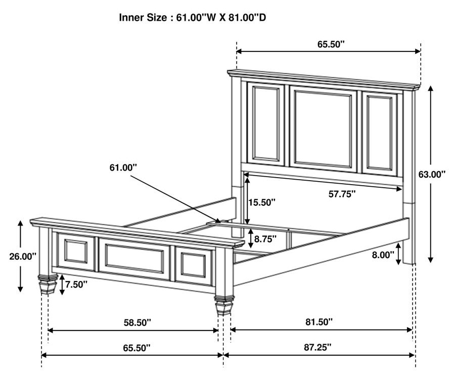 Sandy Beach Panel Bed w/High Headboard, Queen Size