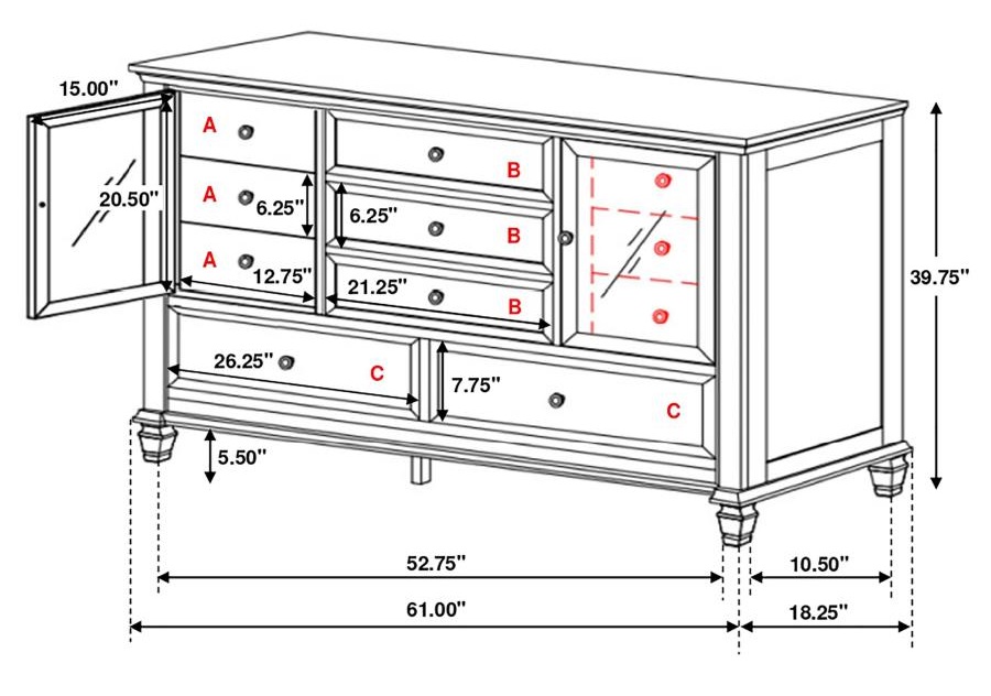 Sandy Beach Wood Dresser w/11 Drawers