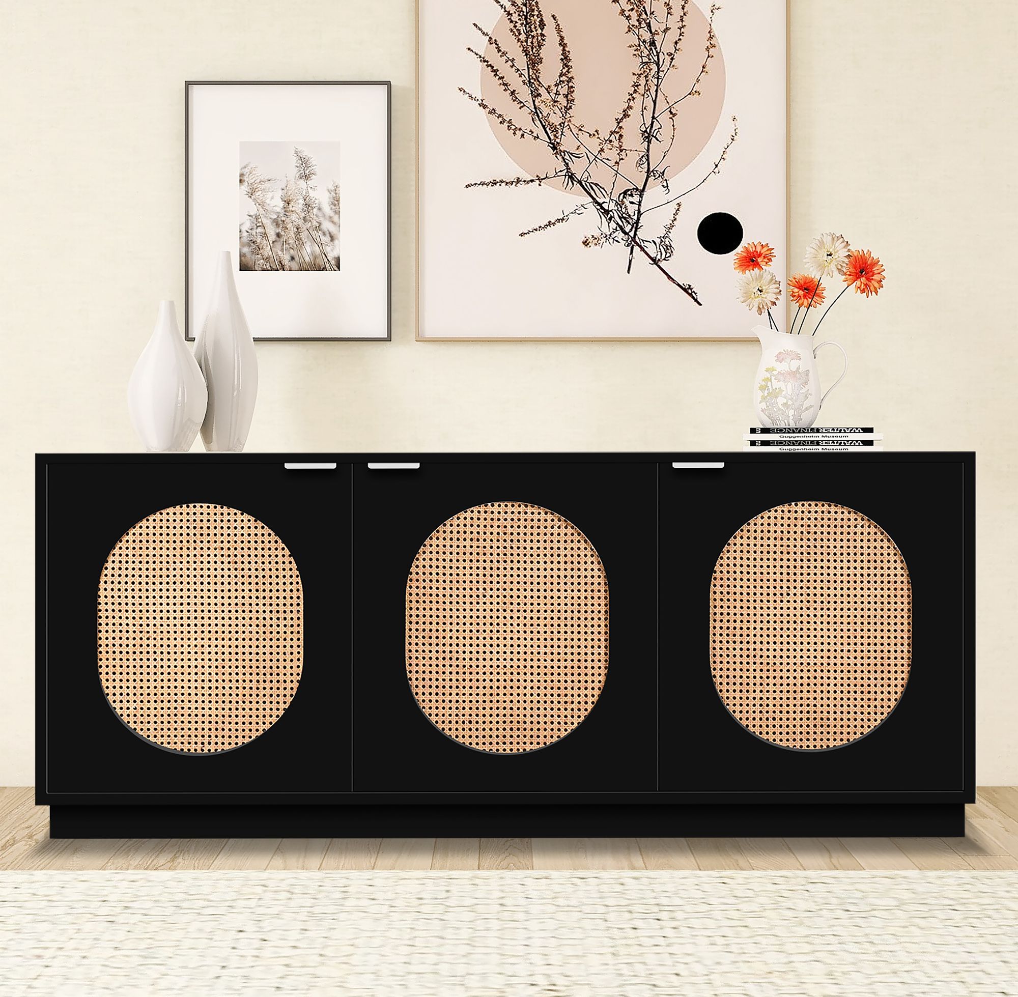 Cane 3-Door Wood Veneer Sideboard