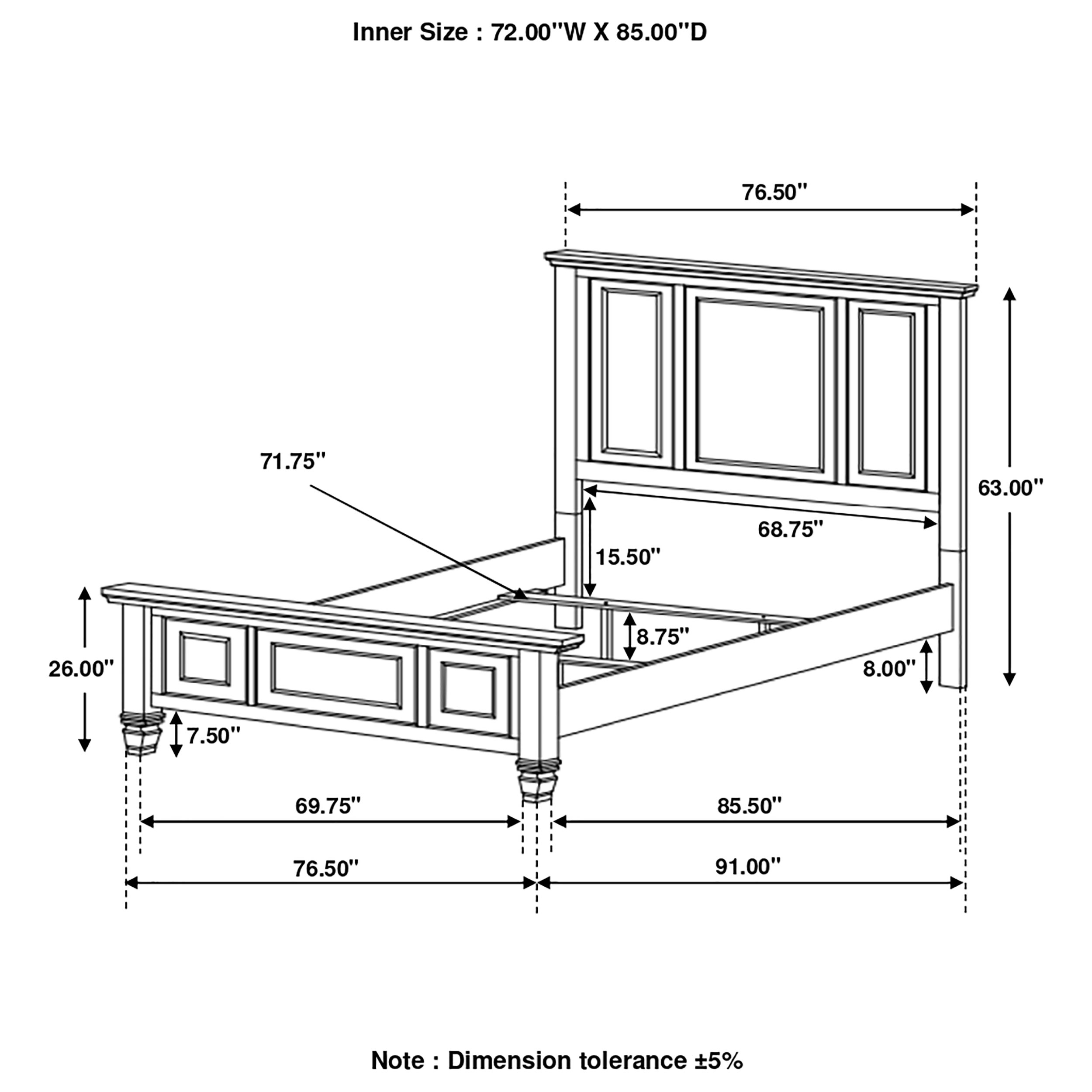 Sandy Beach Wood Panel Bed w/High Headboard