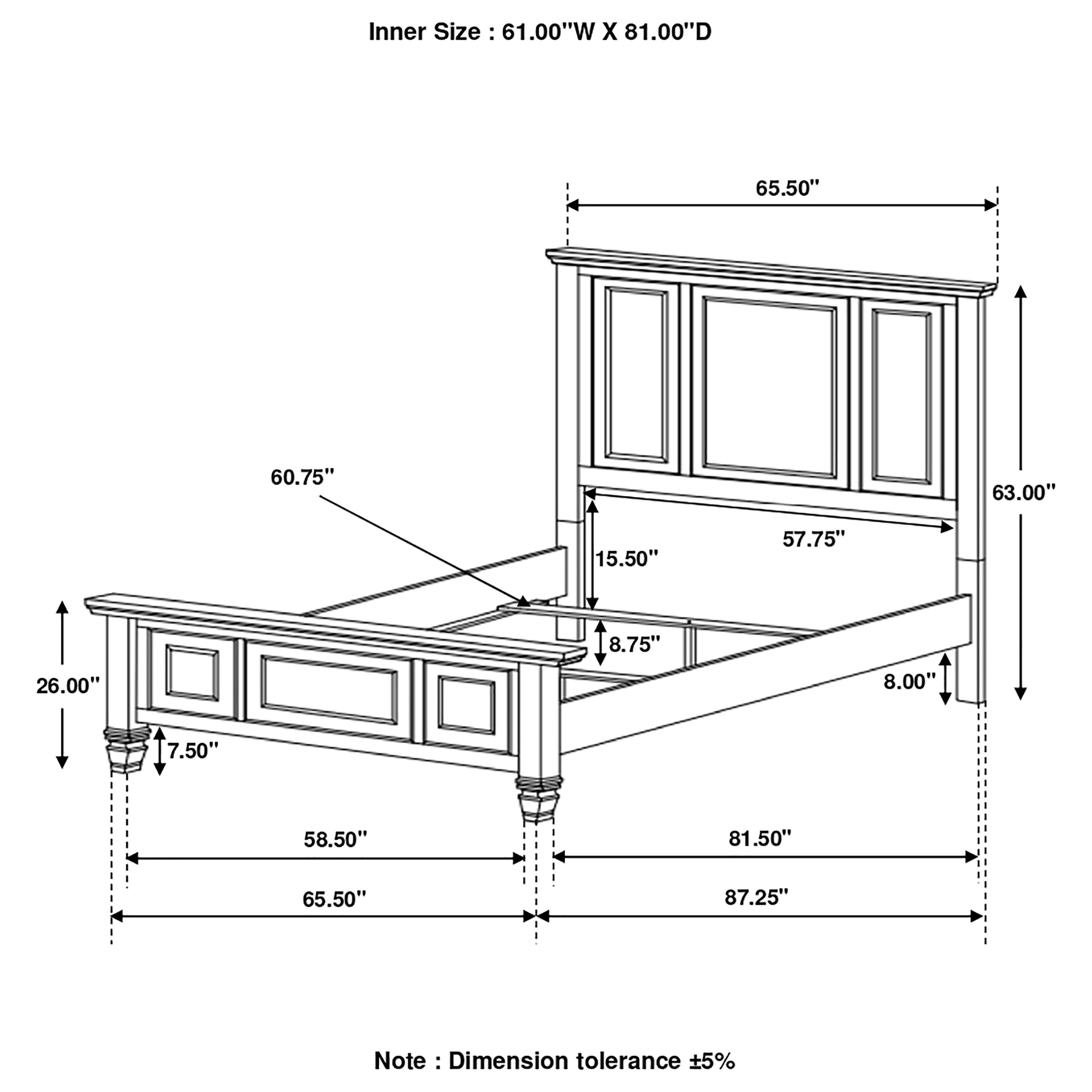Sandy Beach Wood Panel Bed w/High Headboard