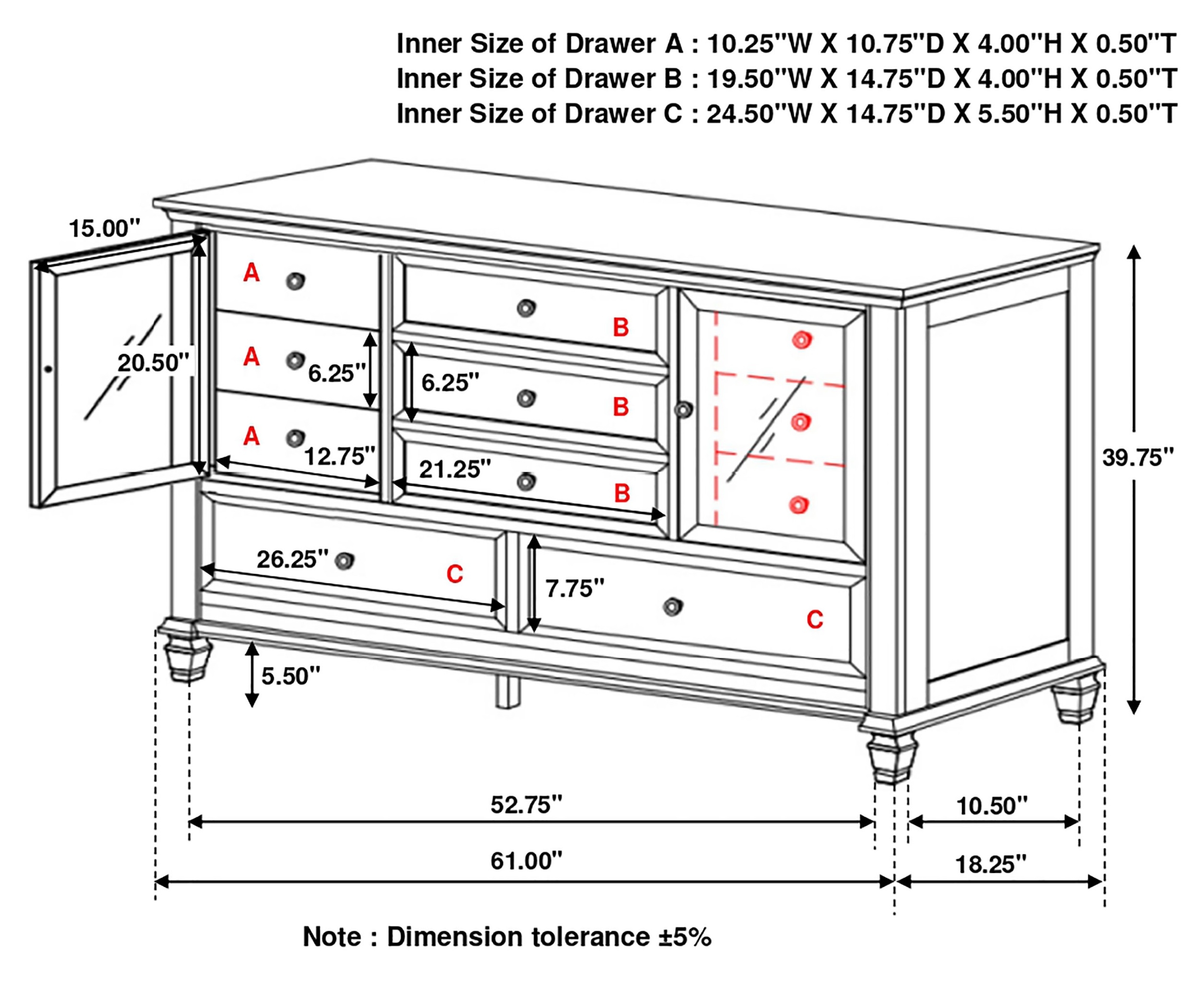 Sandy Beach Wood Dresser w/11 Drawers