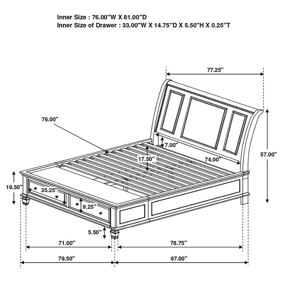 Sandy Beach Storage Sleigh Bed, Eastern King Size