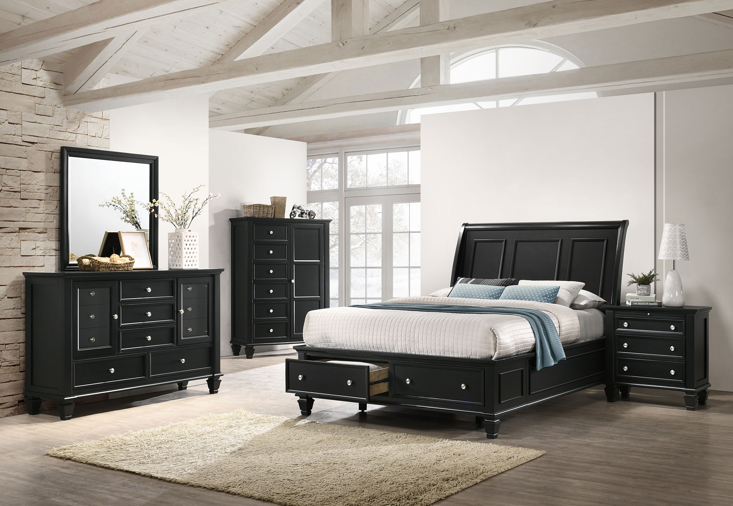 Sandy Beach Wood Sleigh Storage Bedroom Set