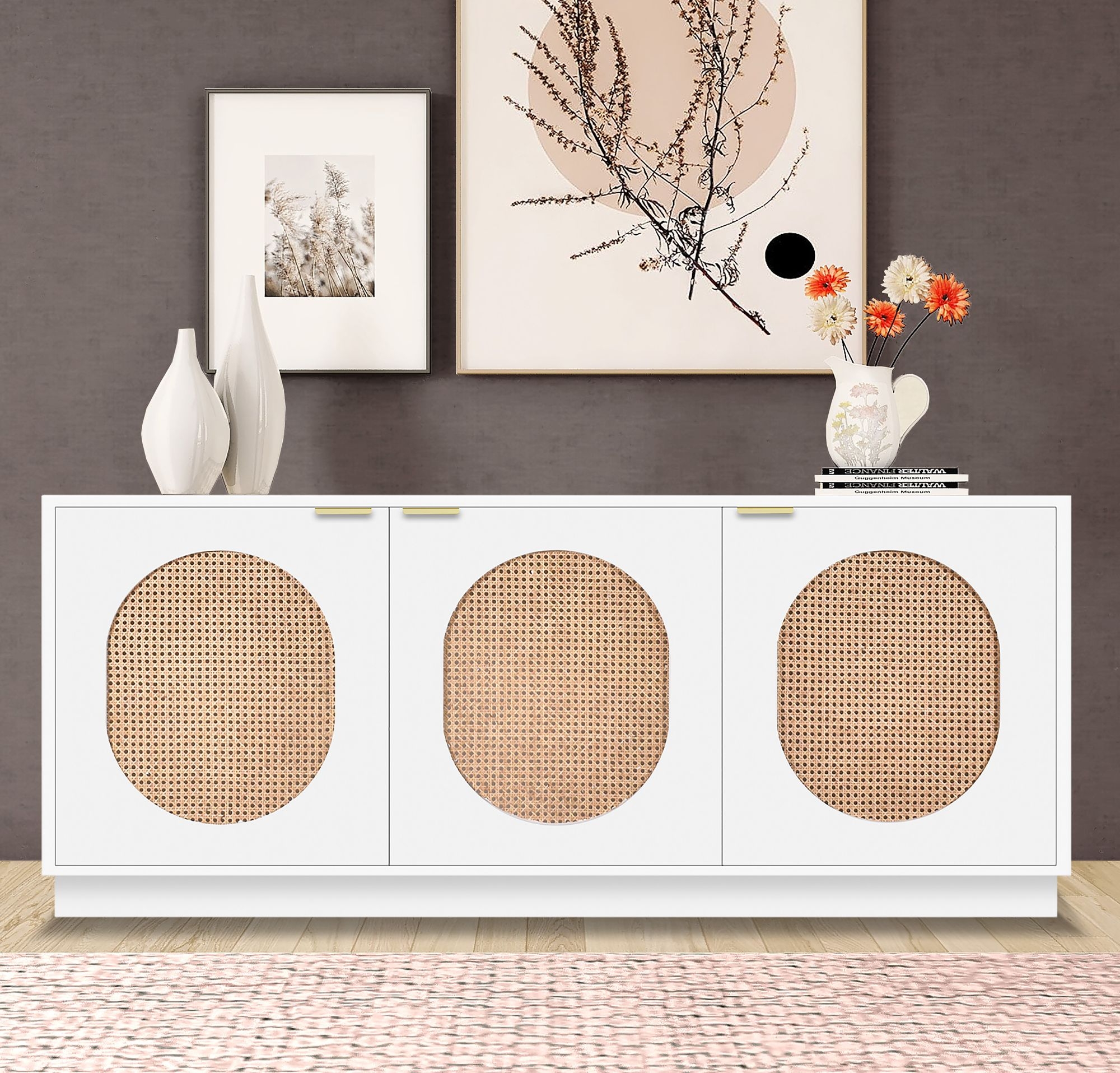 Cane 3-Door Wood Veneer Sideboard