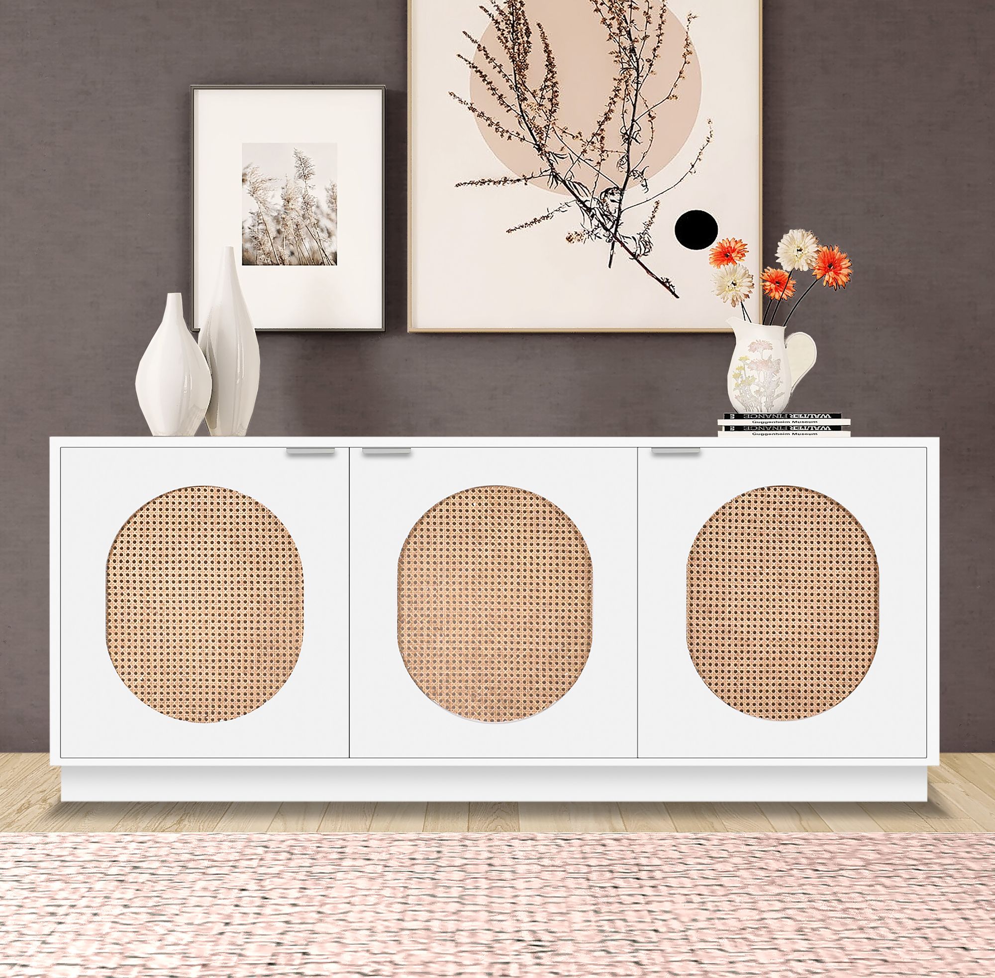 Cane 3-Door Wood Veneer Sideboard