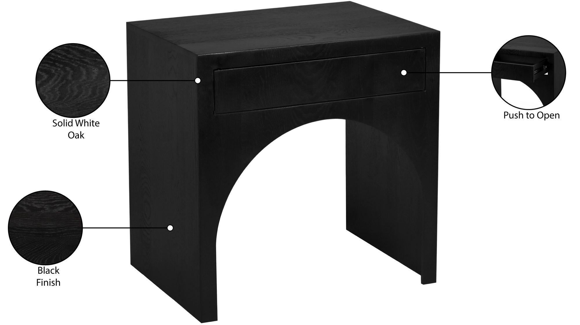 June 1-Drawer Solid Wood Nightstand