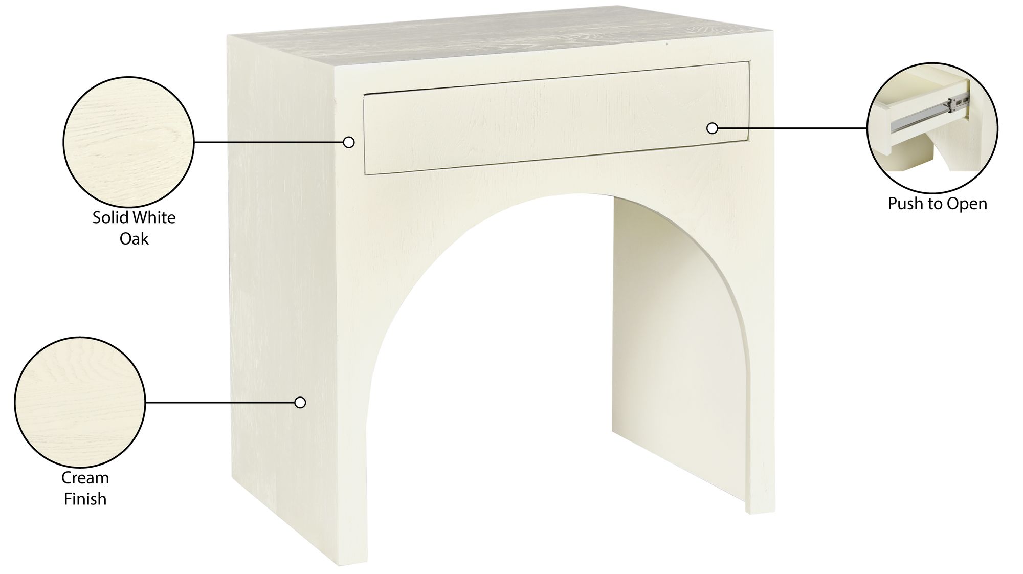 June 1-Drawer Solid Wood Nightstand