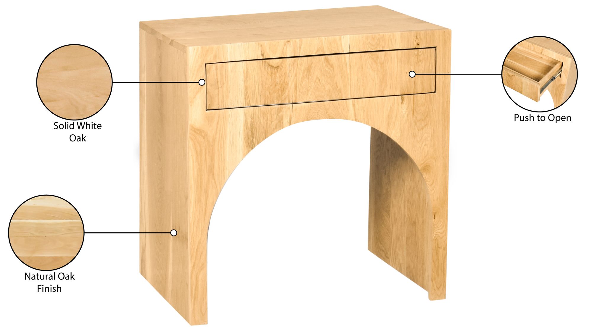 June 1-Drawer Solid Wood Nightstand