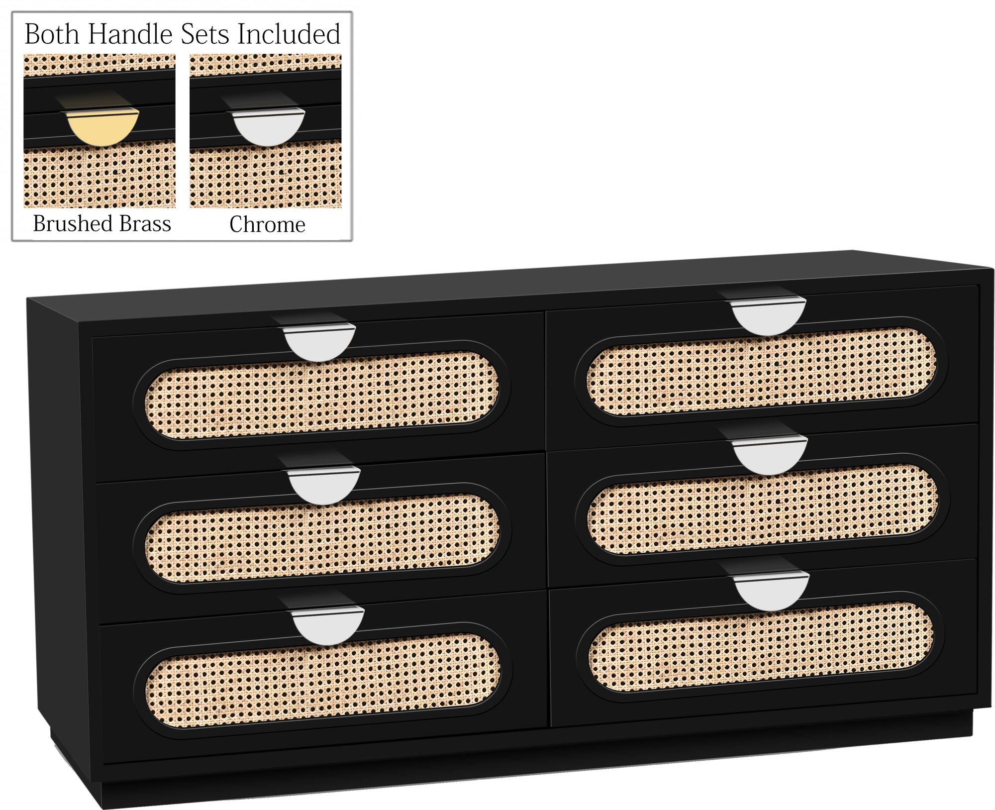 Cane 6-Drawer Wood Dresser with Natural Cane Drawer Front