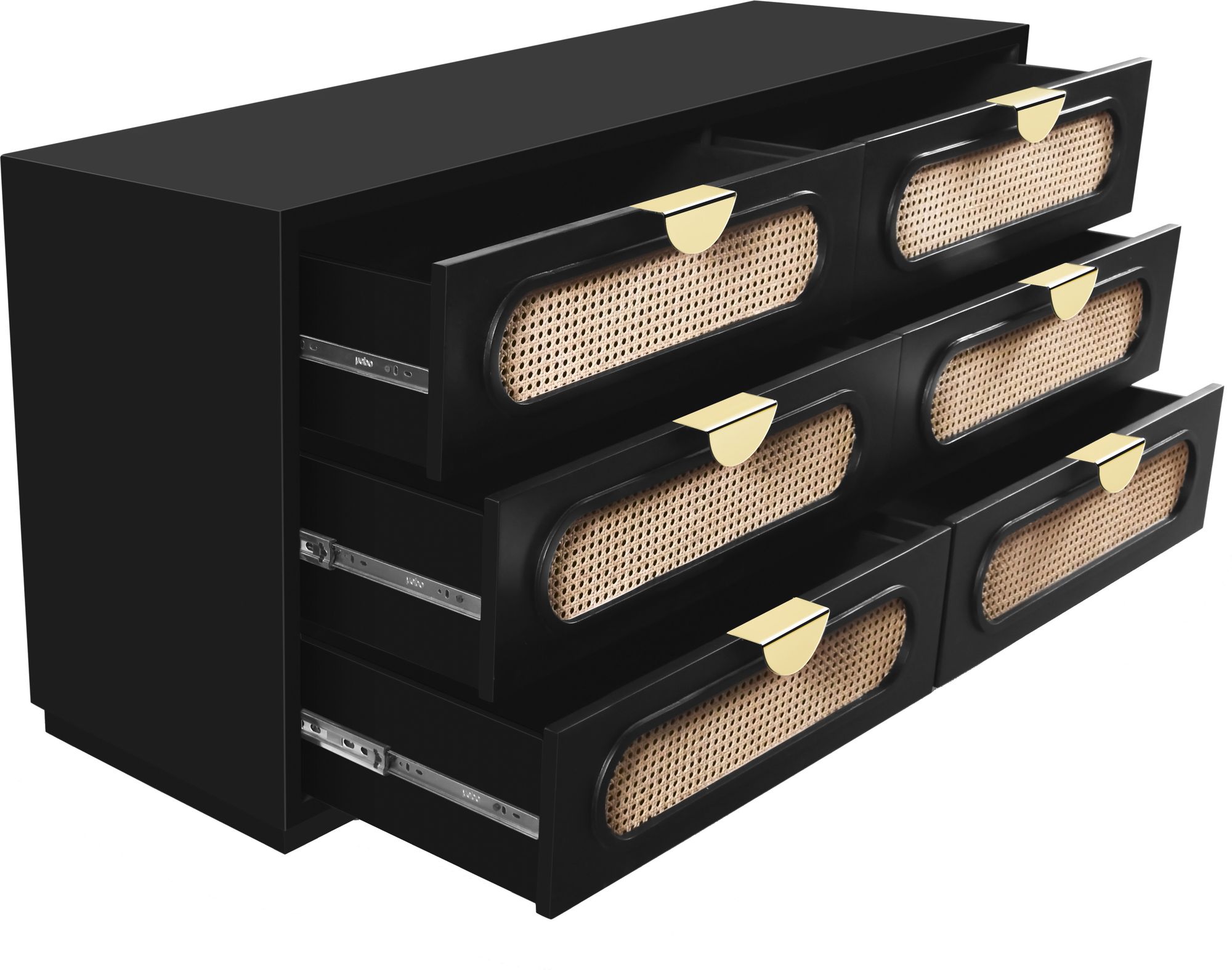 Cane 6-Drawer Wood Dresser with Natural Cane Drawer Front
