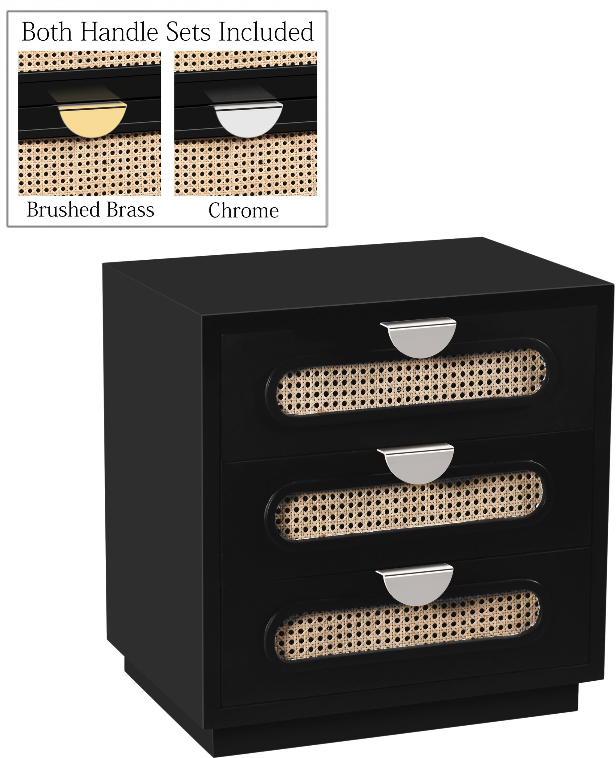 Cane 3-Drawer Wood Veneer Nightstand