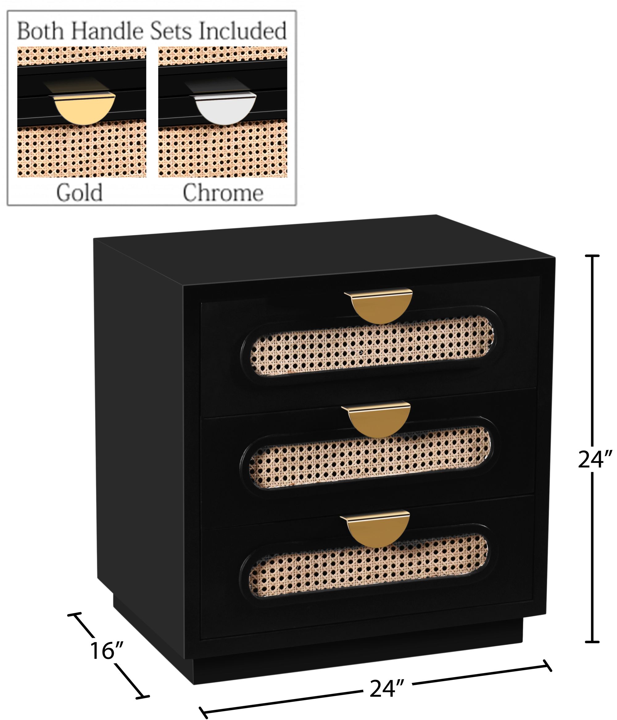 Cane 3-Drawer Wood Veneer Nightstand