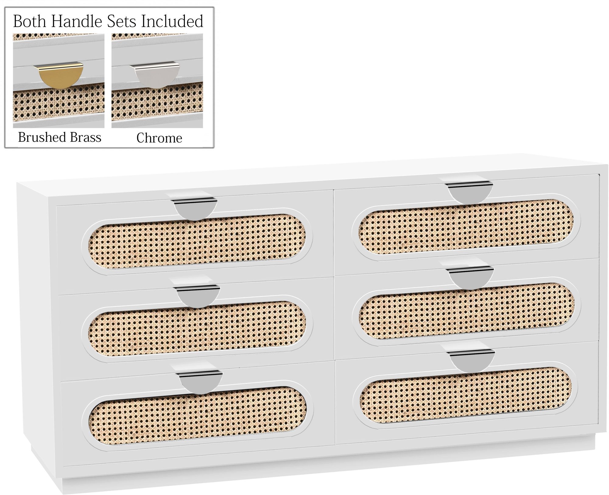 Cane 6-Drawer Wood Dresser with Natural Cane Drawer Front